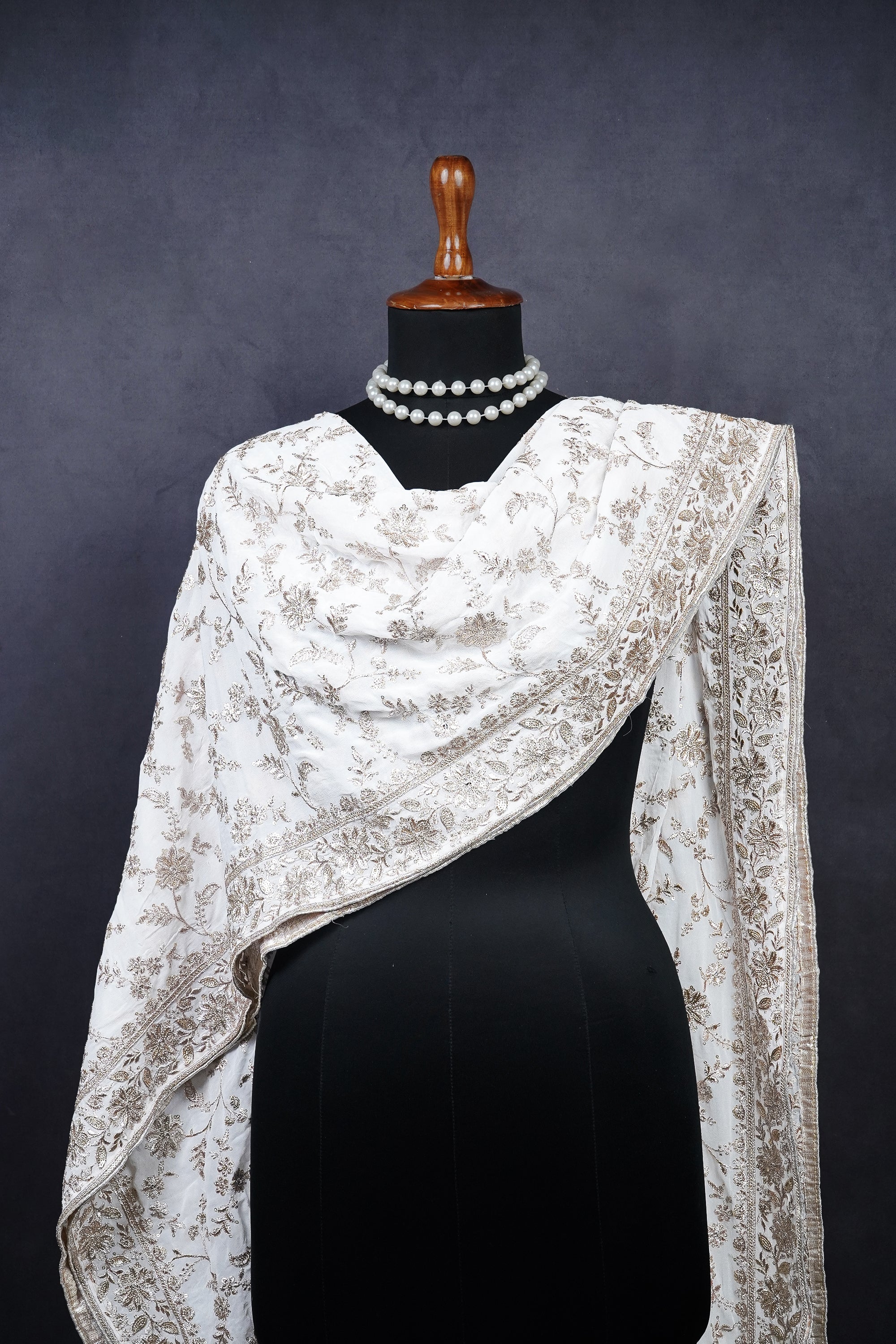 White Dyeable Georgette Dupatta With All Over Sequins And Zari Work 23535