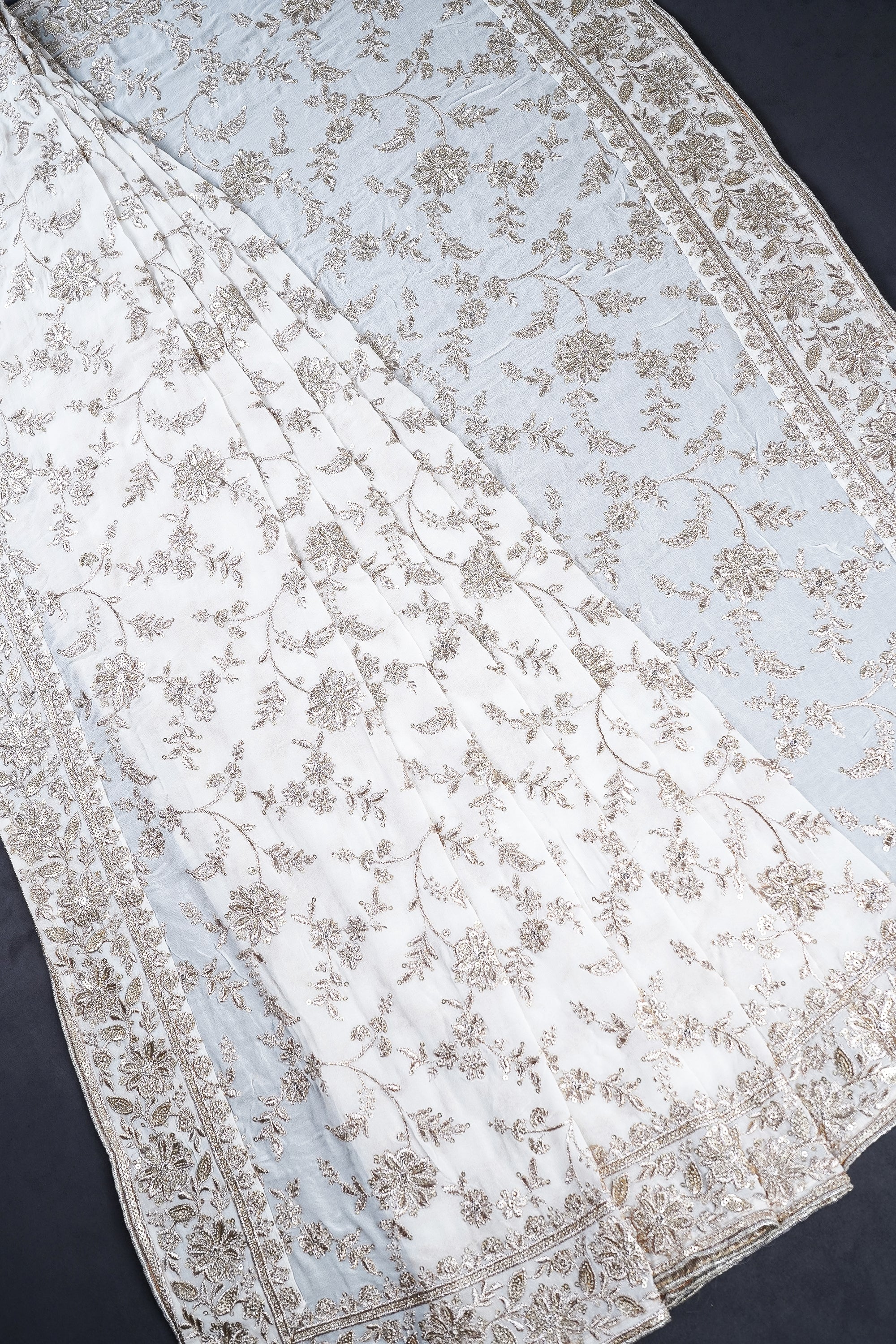 White Dyeable Georgette Dupatta With All Over Sequins And Zari Work 23535
