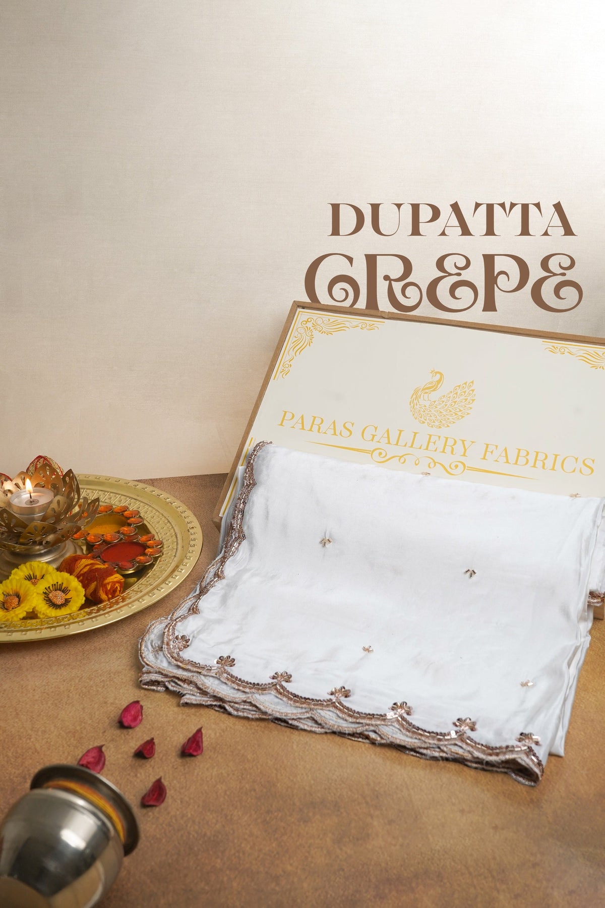 White Dyeable Crepe Dupatta All Over Sequins And Katdana Work 23537
