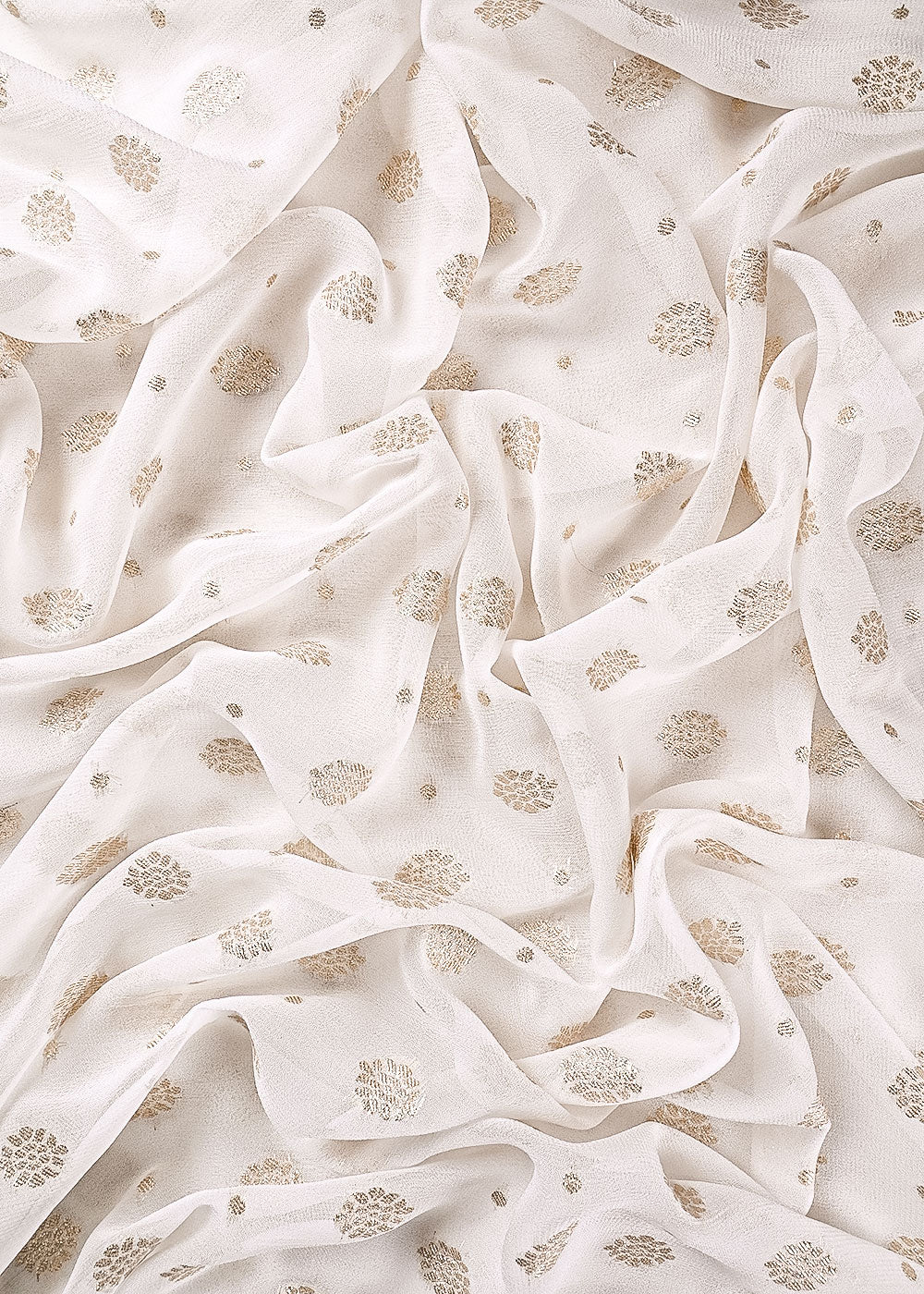 White Georgette Fabric With All Over Zari Handloom 23558