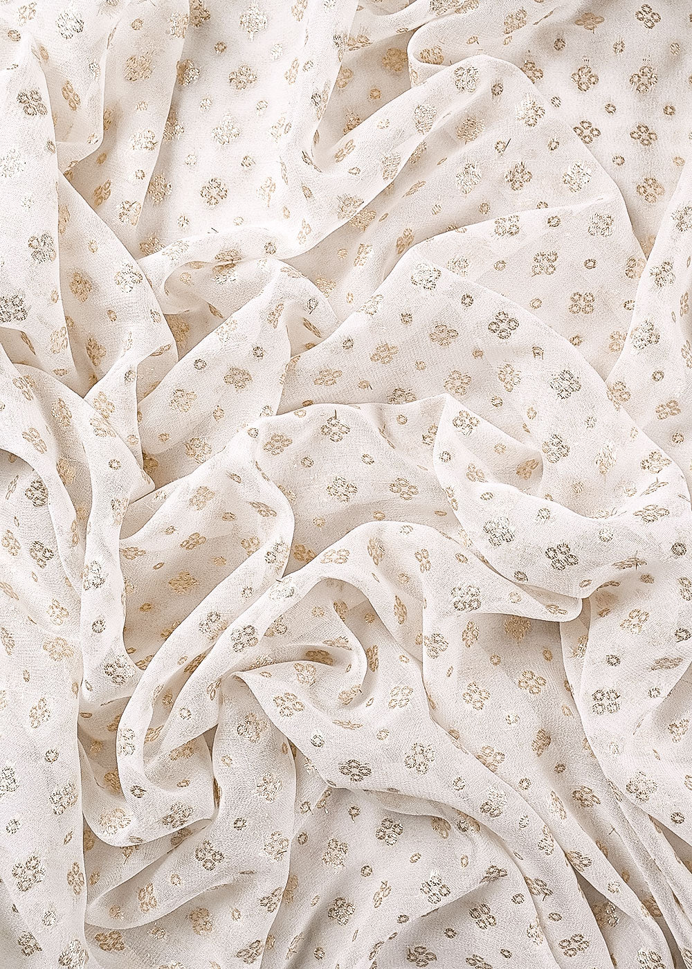 White Georgette Fabric With All Over Zari Handloom 23559