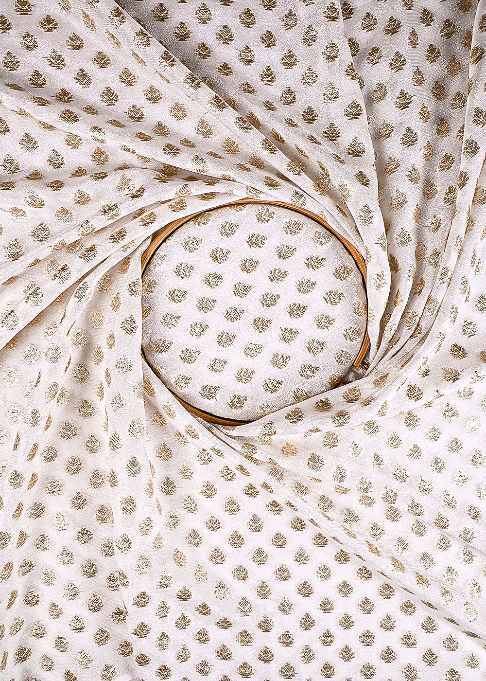 White Dyeable Georgette Fabric With All Over Zari Handloom 23564
