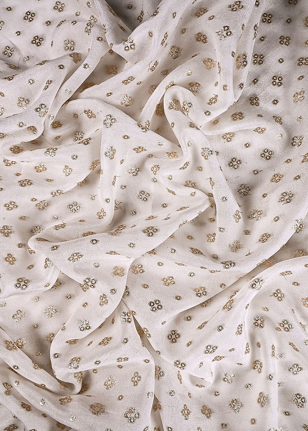 White Dyeable Georgette Fabric With All Over Zari Handloom 23565