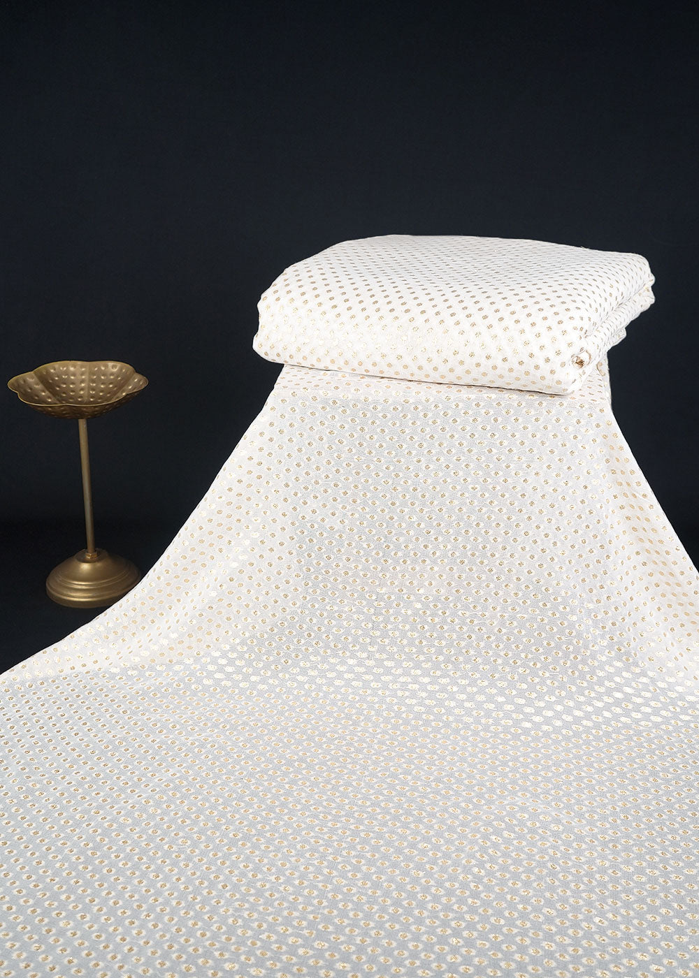 White Dyeable Georgette Fabric With All Over Zari Handloom 23566