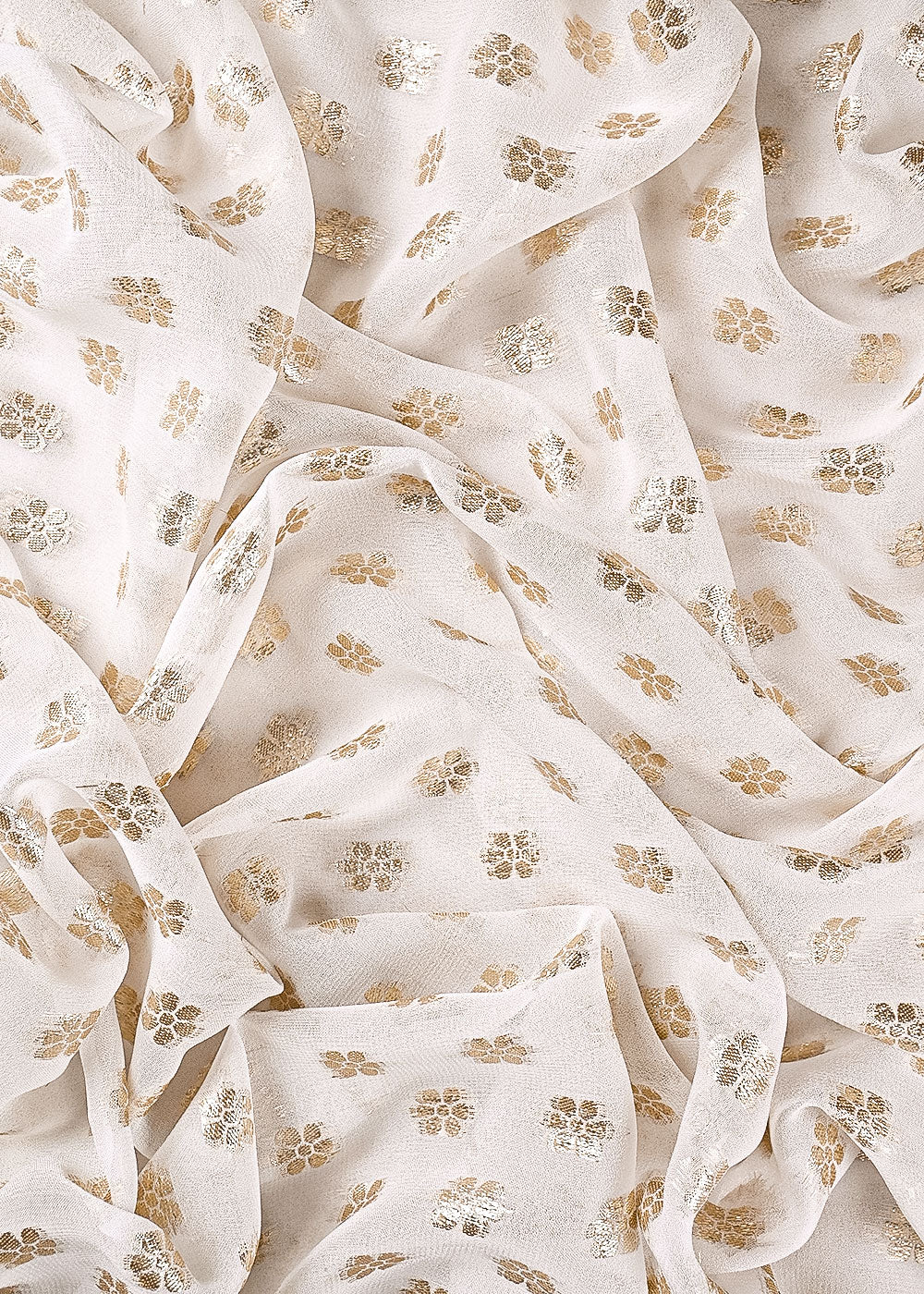 White Georgette Fabric With All Over Zari Handloom 23568