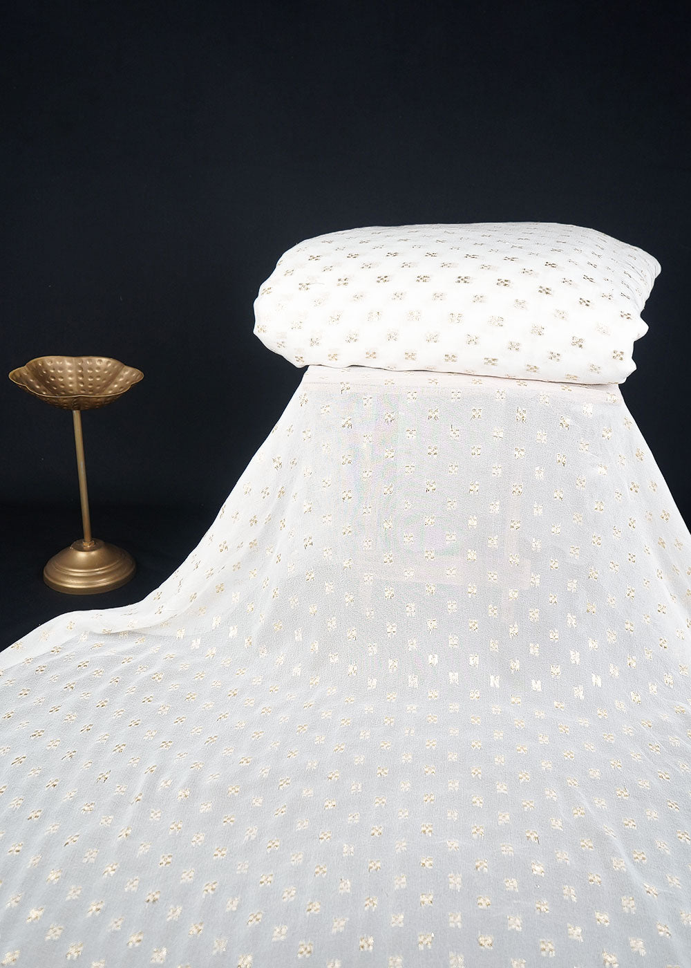 White Dyeable Georgette Fabric With All Over Zari Handloom 23571