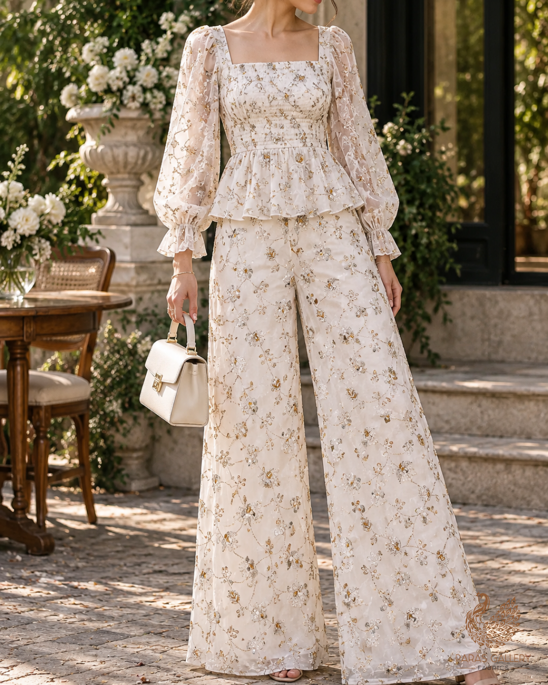 White Dyeable Crepe Fabric With All Over Sequins, Katdana And Zari Work 23579