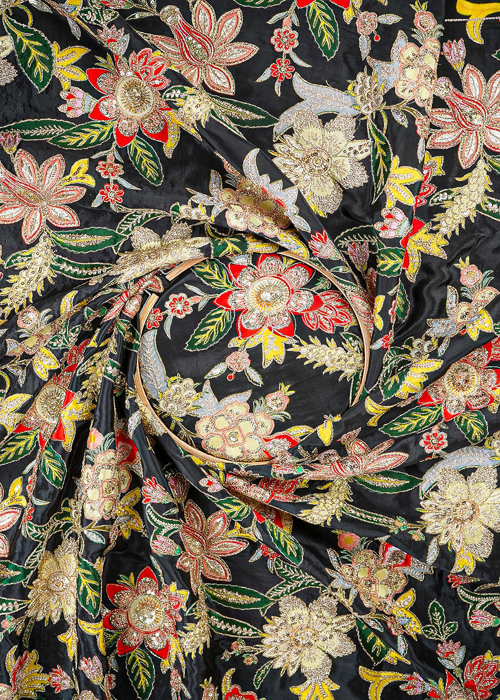 Black Crepe Fabric With All Over Zari And Sequins Work 23589