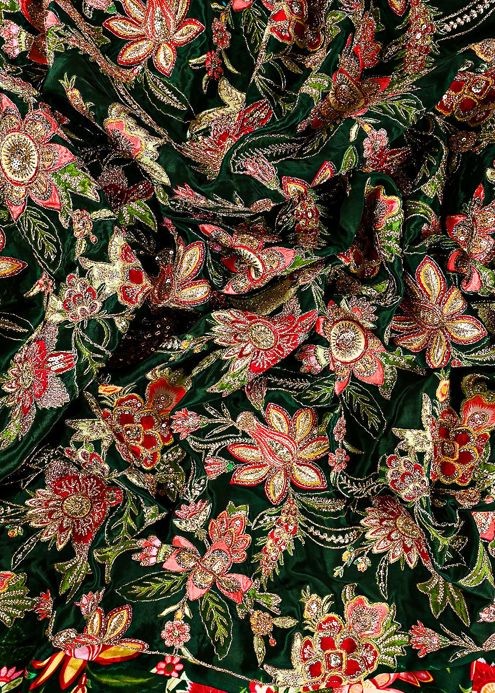 Bottle Green Crepe Fabric With All Over Zari And Sequins Work 23590