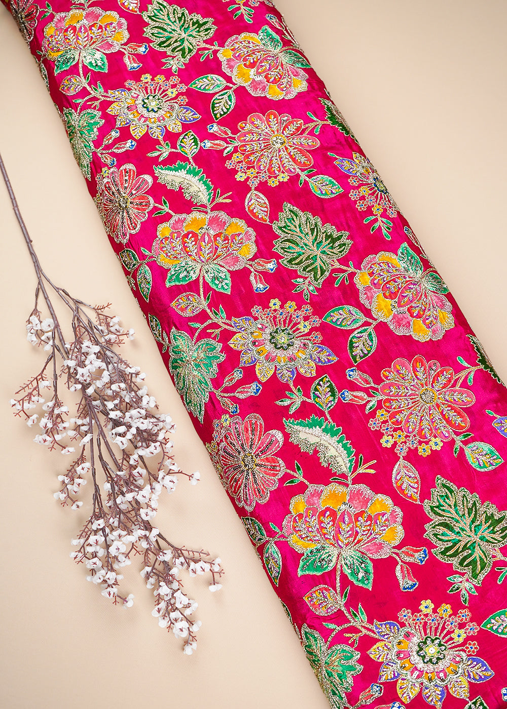 Rani Pink  Crepe Fabric With All Over Zari And Sequins Work 23591