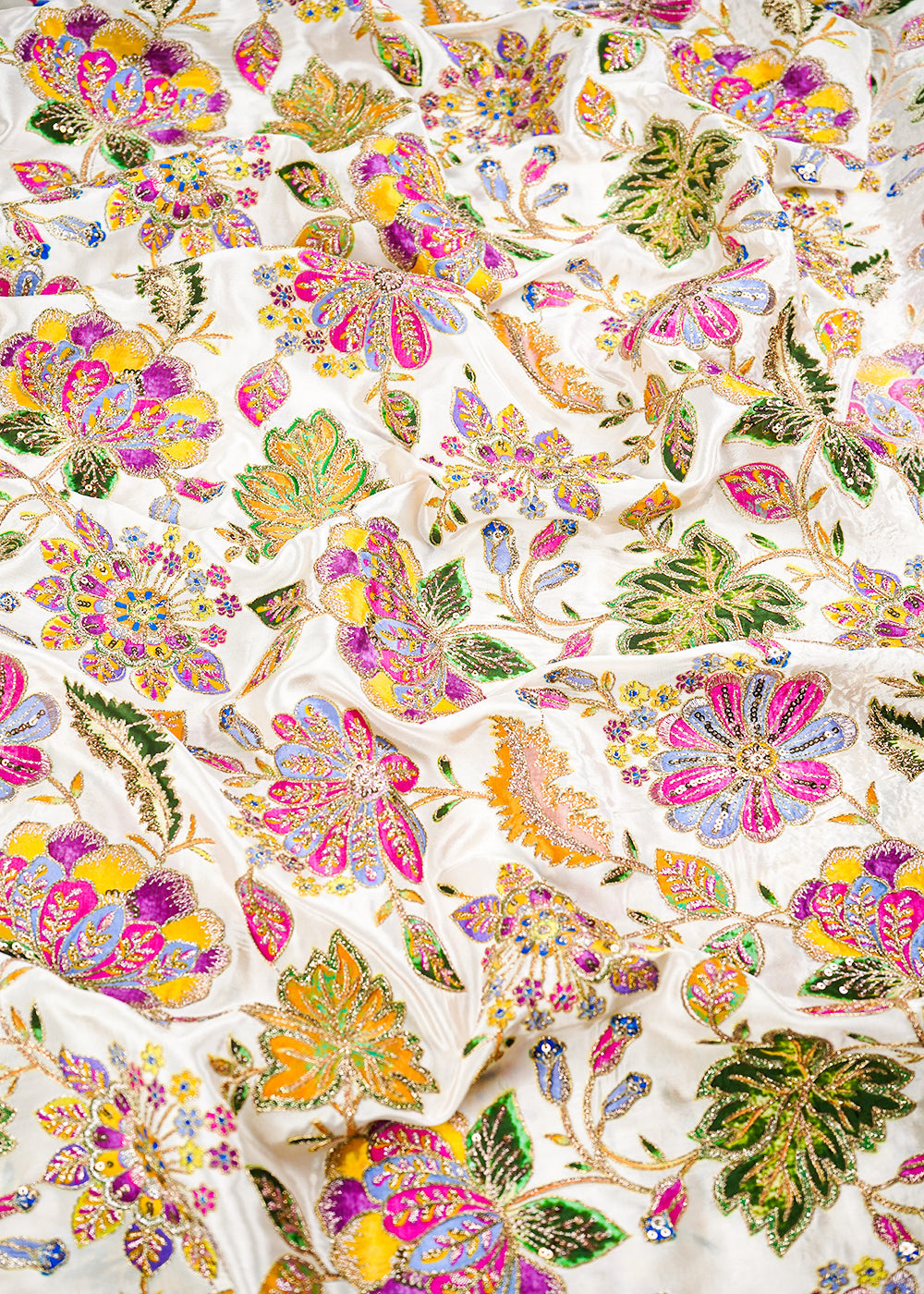 Off White Crepe Fabric With All Over Zari And Sequins Work 23592