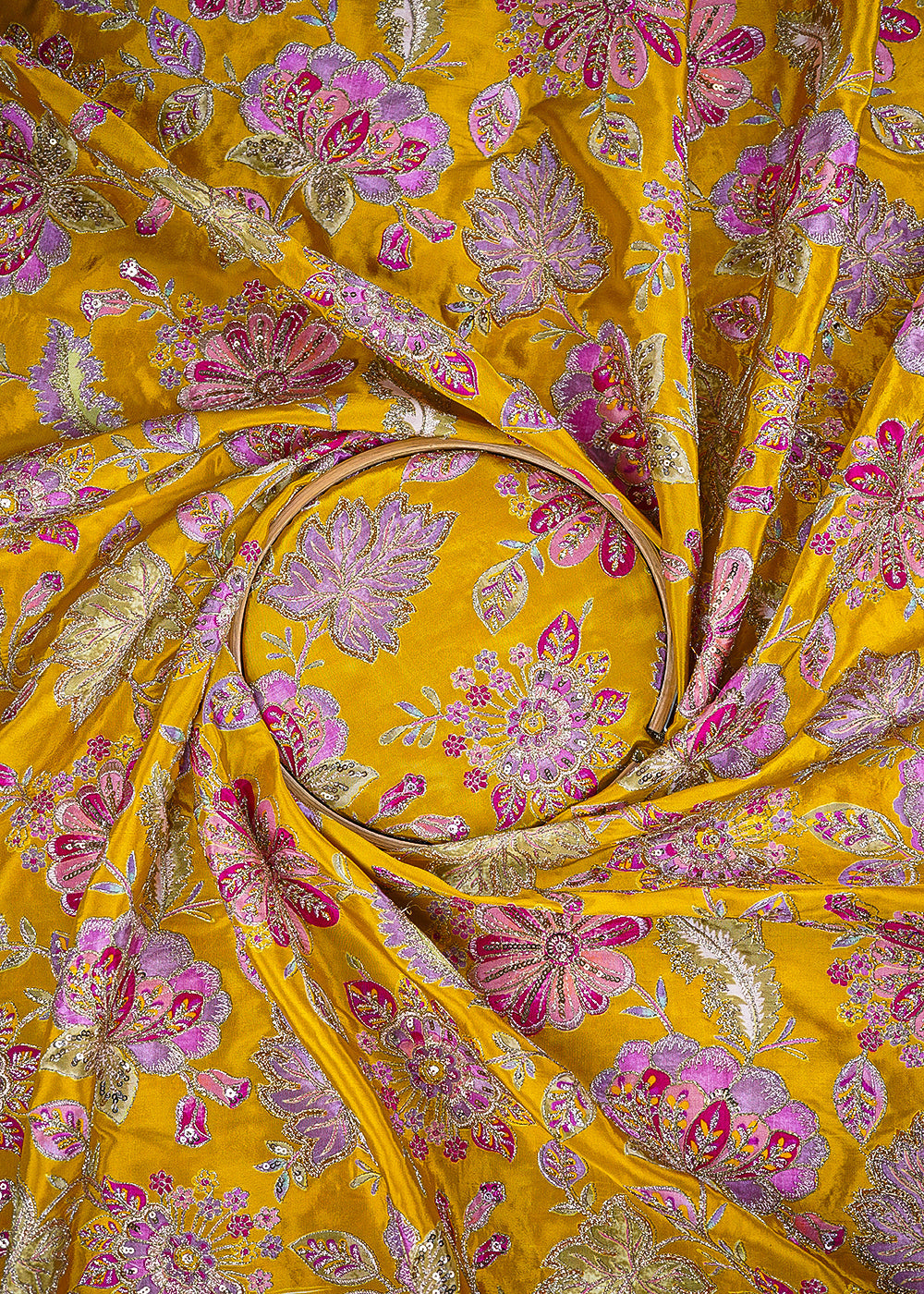Mustard Crepe Fabric With All Over Zari And Sequins Work 23594