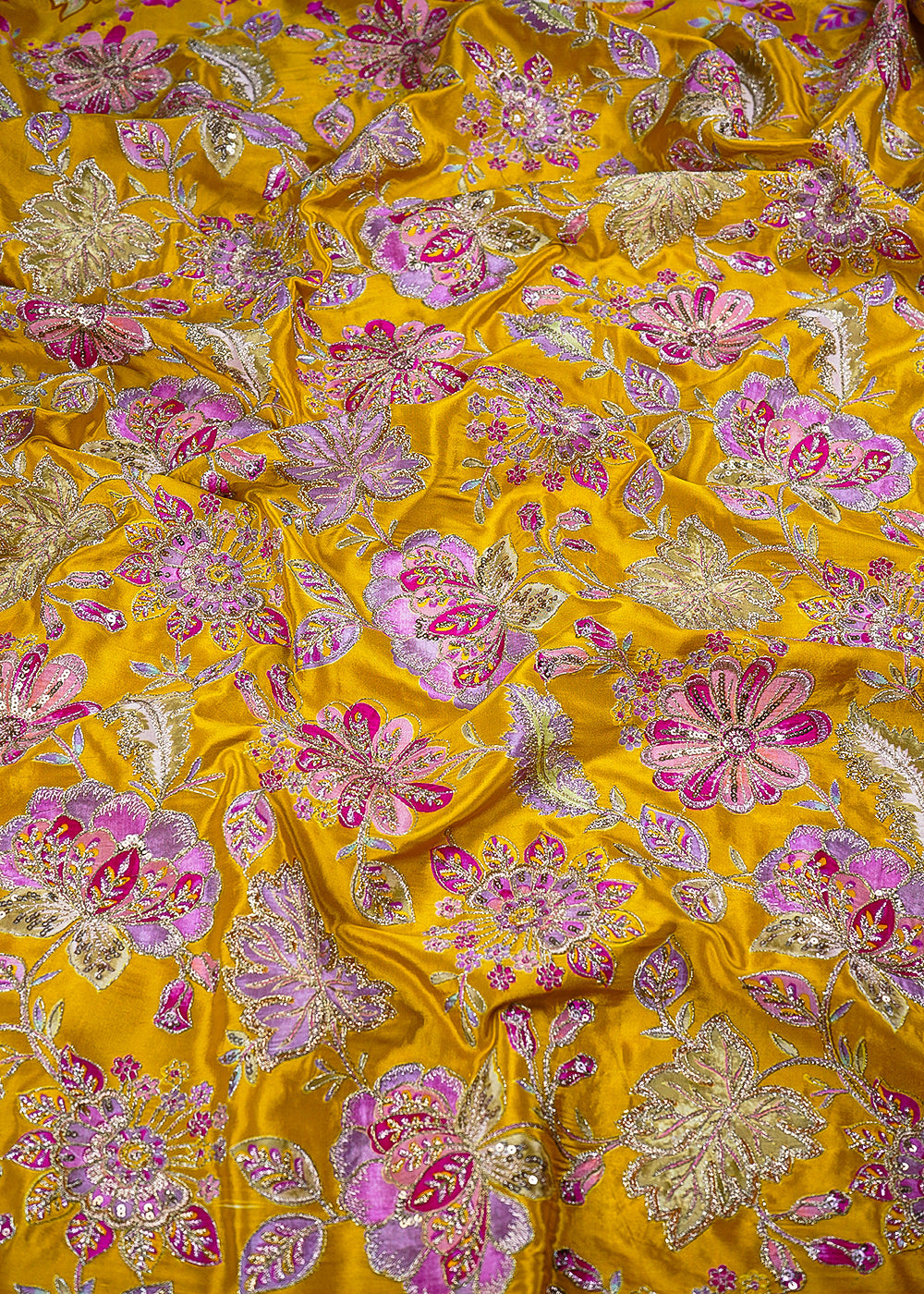 Mustard Crepe Fabric With All Over Zari And Sequins Work 23594