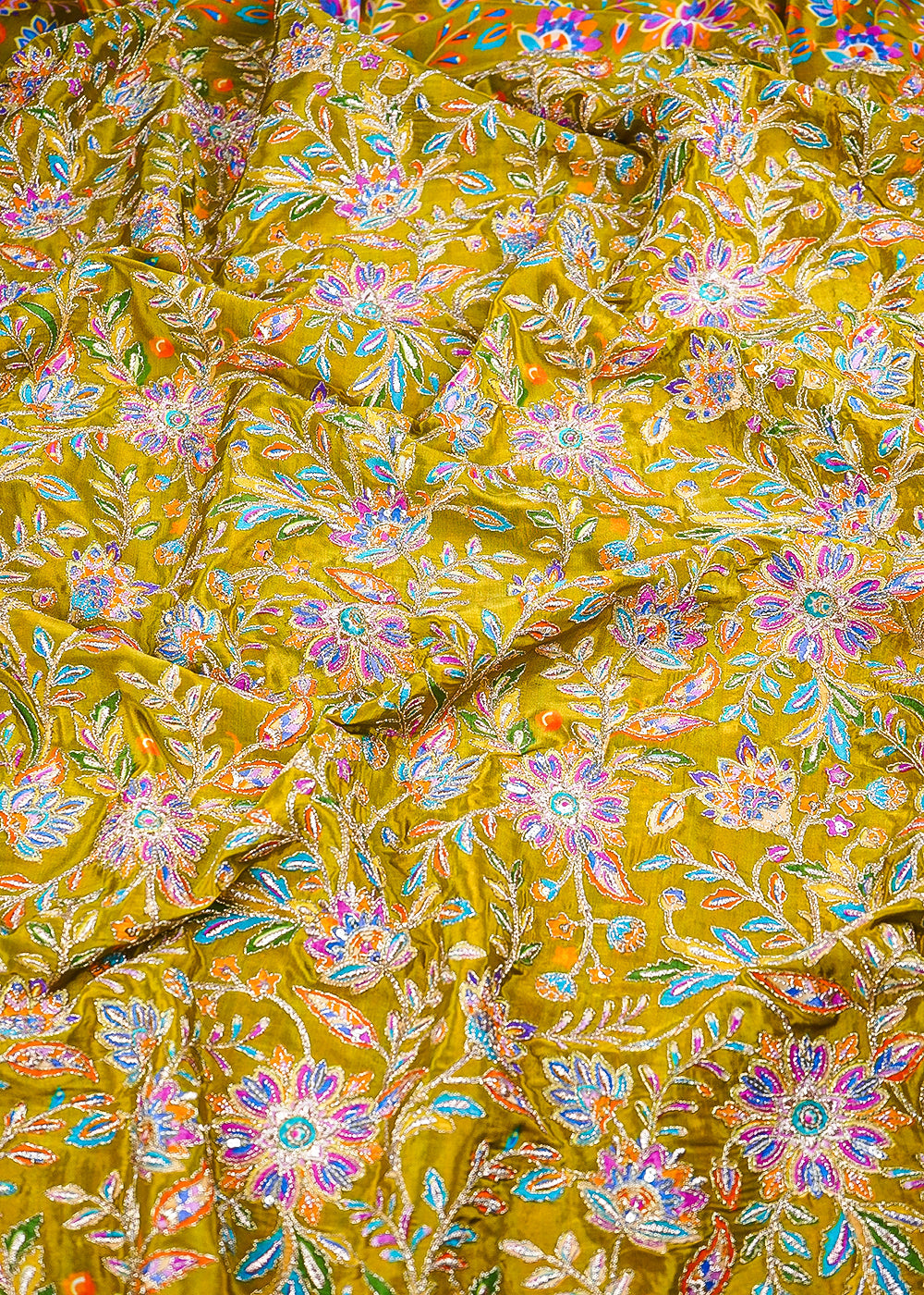Mehendi Green Crepe Fabric With All Over Zari And Sequins Work 23595