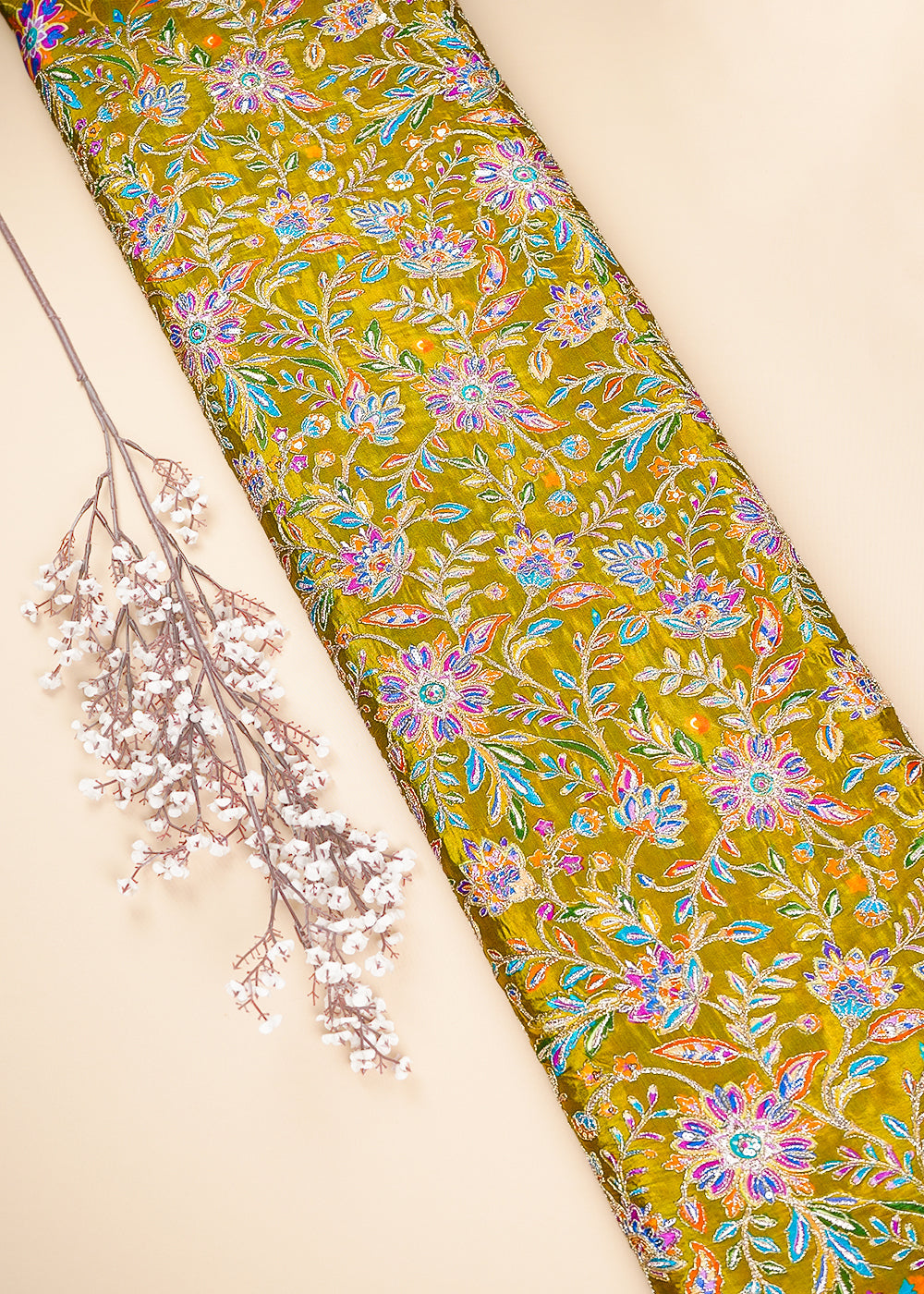 Mehendi Green Crepe Fabric With All Over Zari And Sequins Work 23595