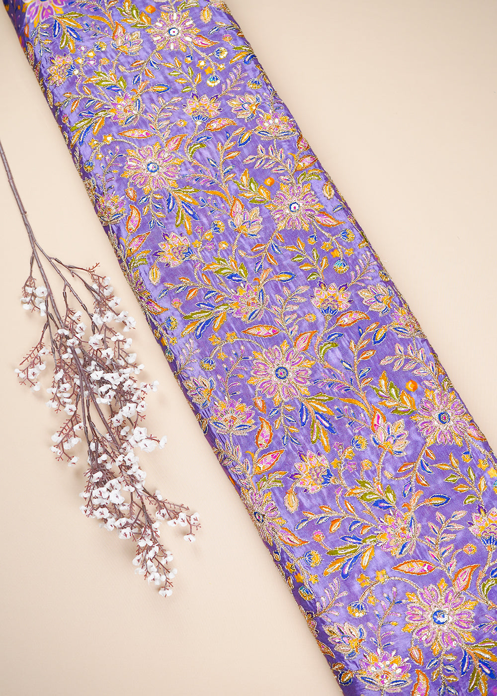 Purpal Crepe Fabric With All Over Zari And Sequins Work 23596