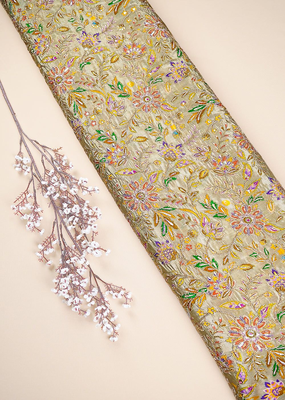 Beige Crepe Fabric With All Over Zari And Sequins Work 23597