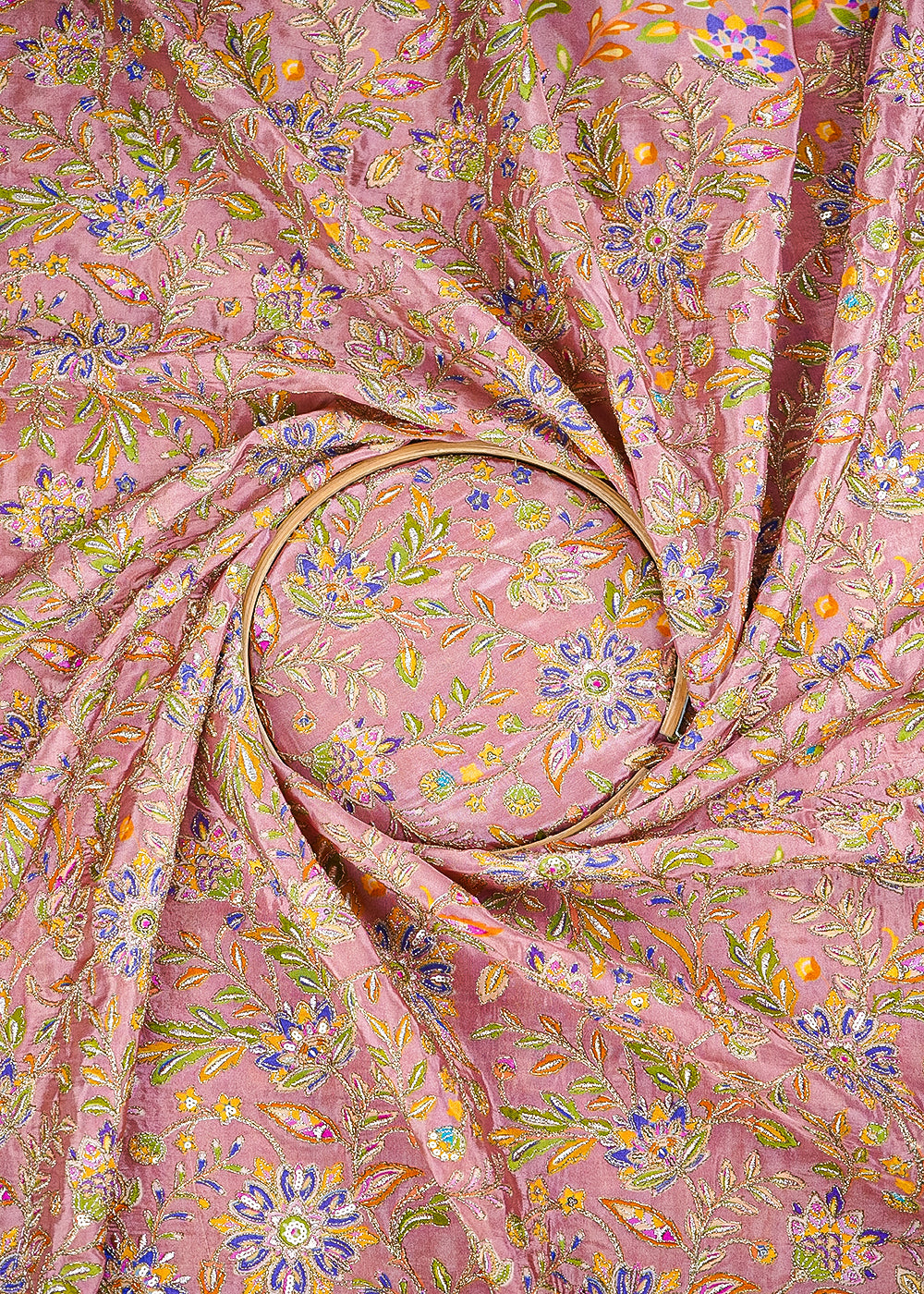Peach Crepe Fabric With All Over Zari And Sequins Work 23598