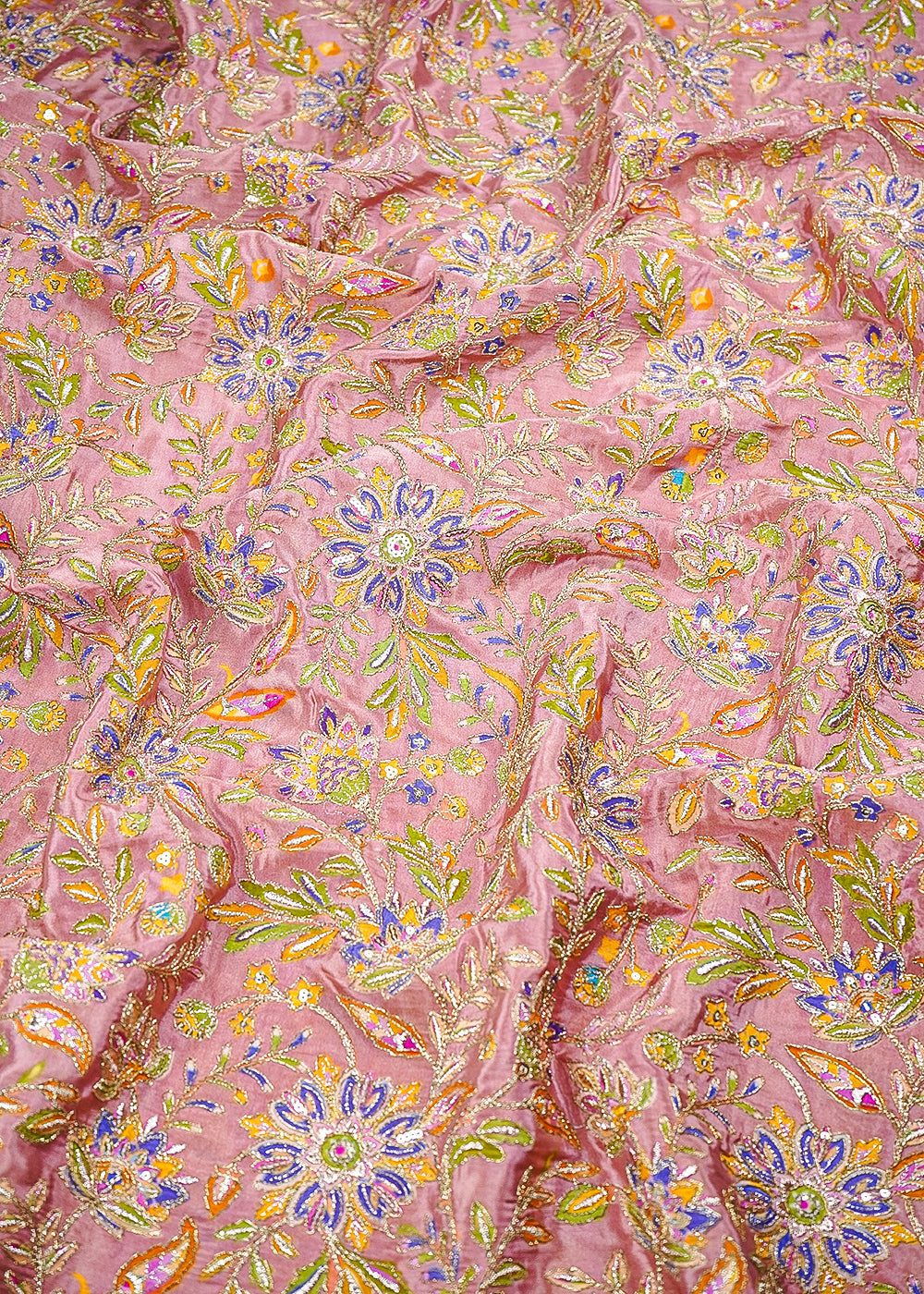 Peach Crepe Fabric With All Over Zari And Sequins Work 23598