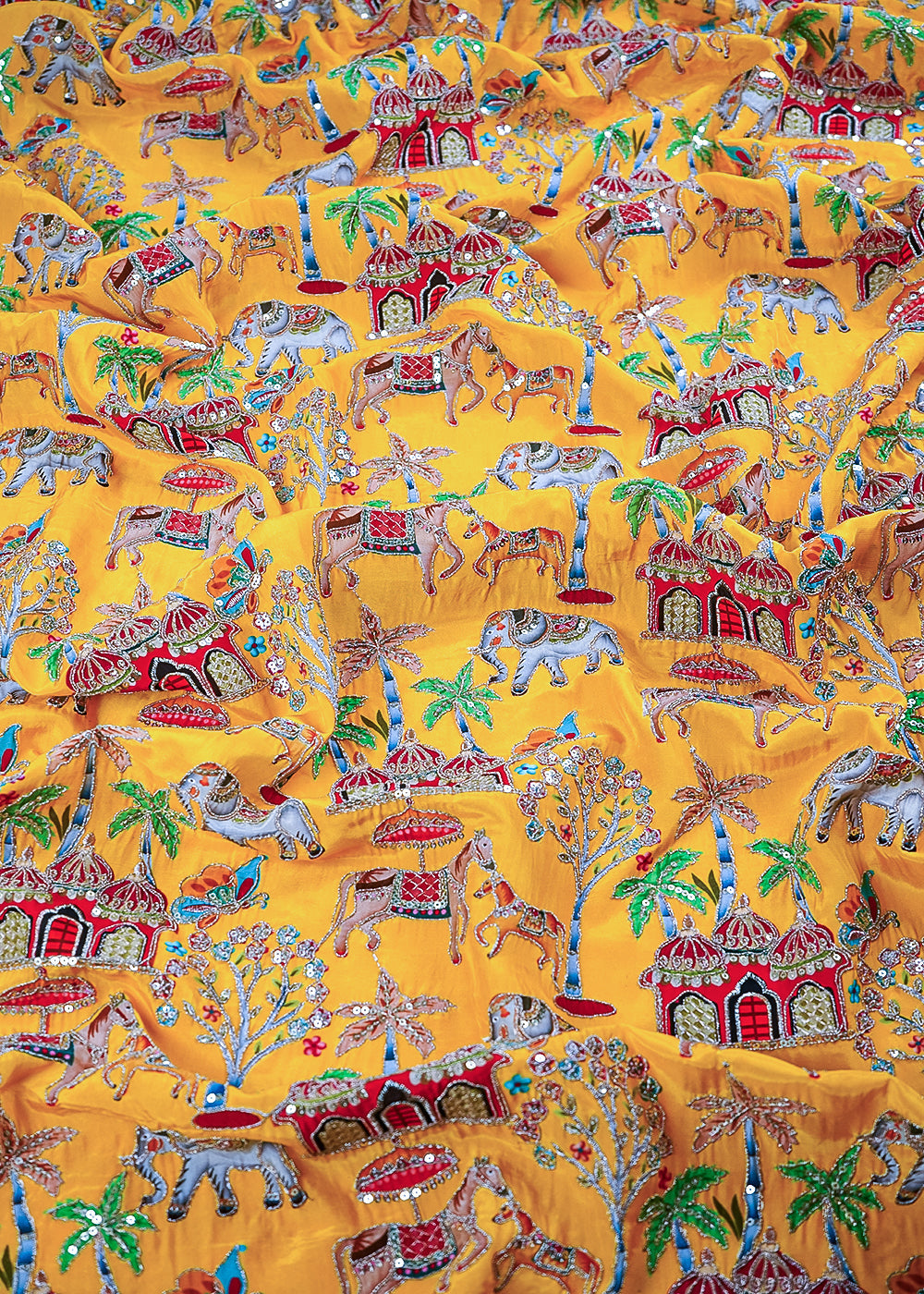 Mustard Crepe Fabric With All Over Zari And Sequins Work 23601