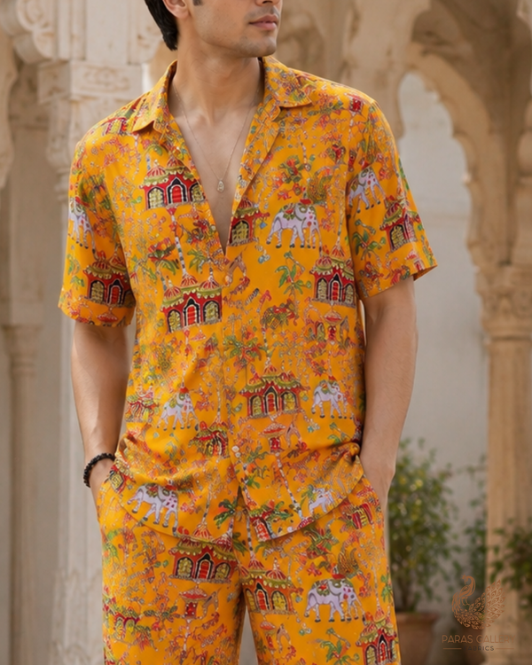 Mustard Crepe Fabric With All Over Zari And Sequins Work 23601
