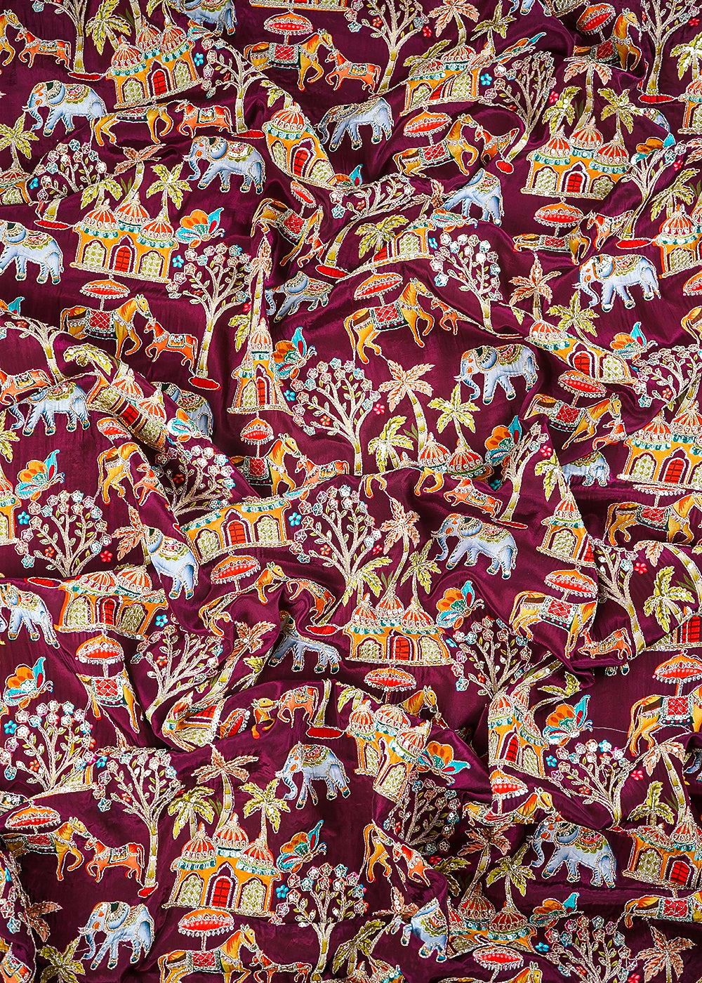 Maroon Crepe Fabric With All Over Zari And Sequins Work 23602