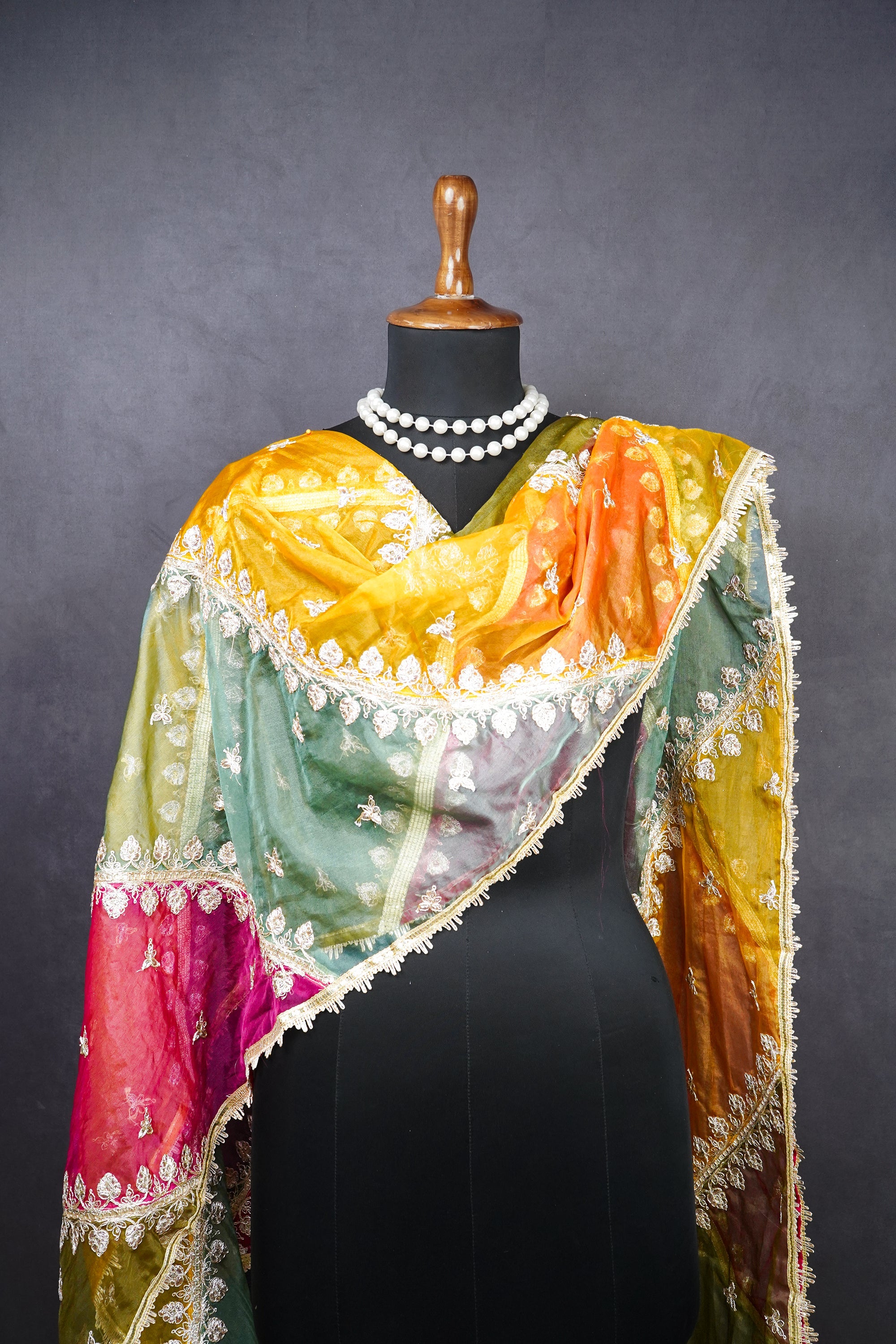 Multi-Color Organza Dupatta With All Over Sequins And Zari Work 23606