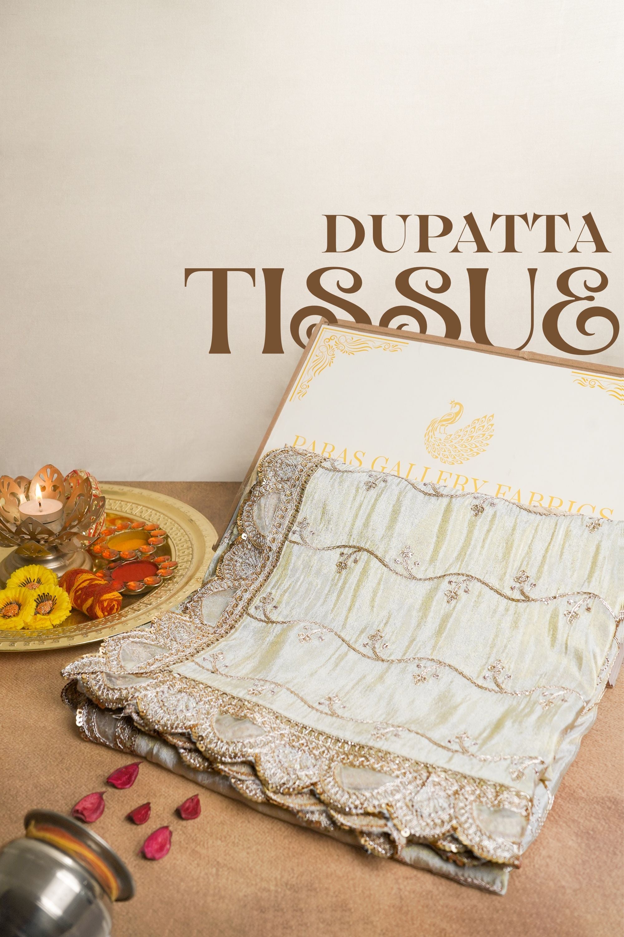 Golden Dyeable Tissue Dupatta With All Over Sequins And Zari Work 23610