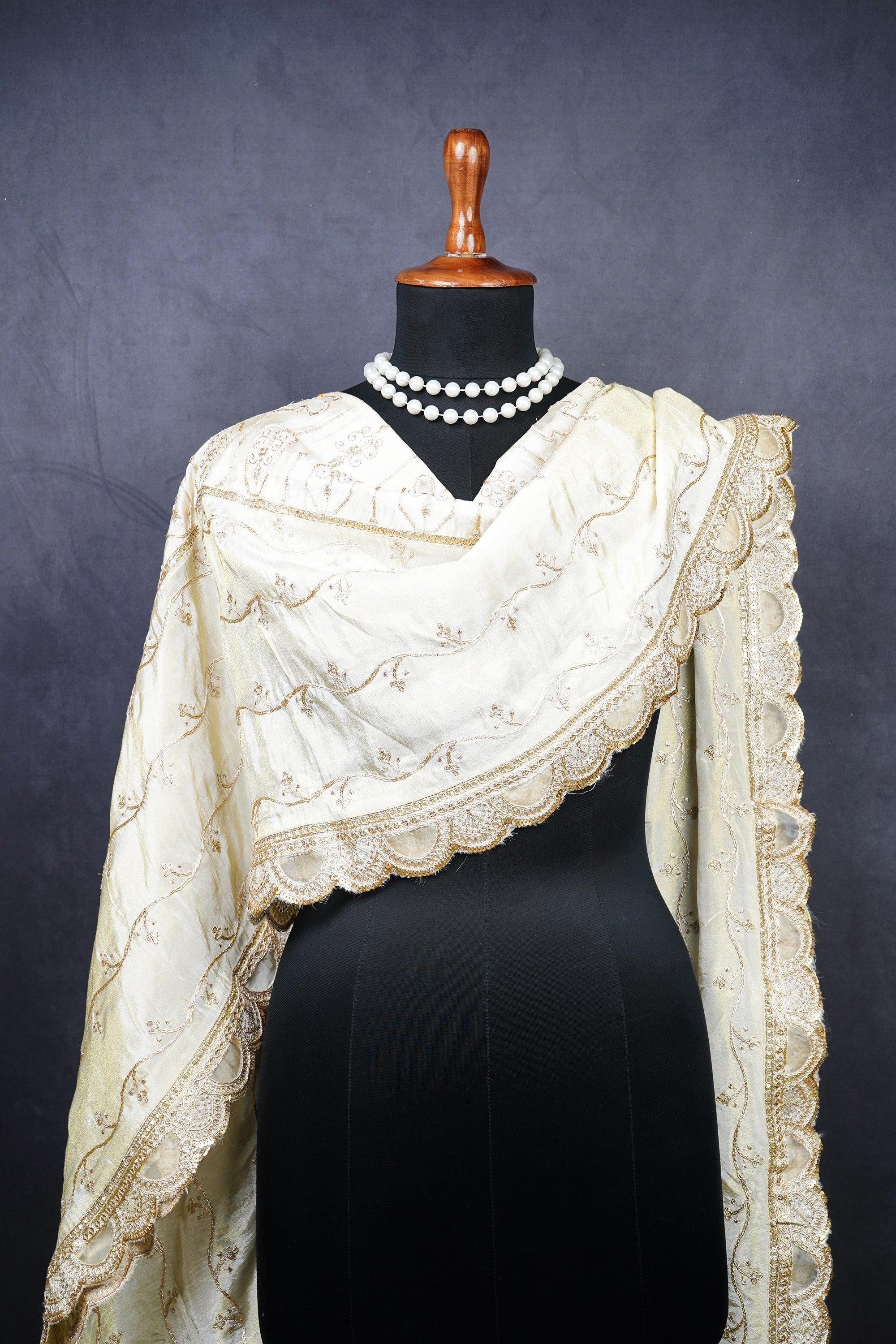 Golden Dyeable Tissue Dupatta With All Over Sequins And Zari Work 23610