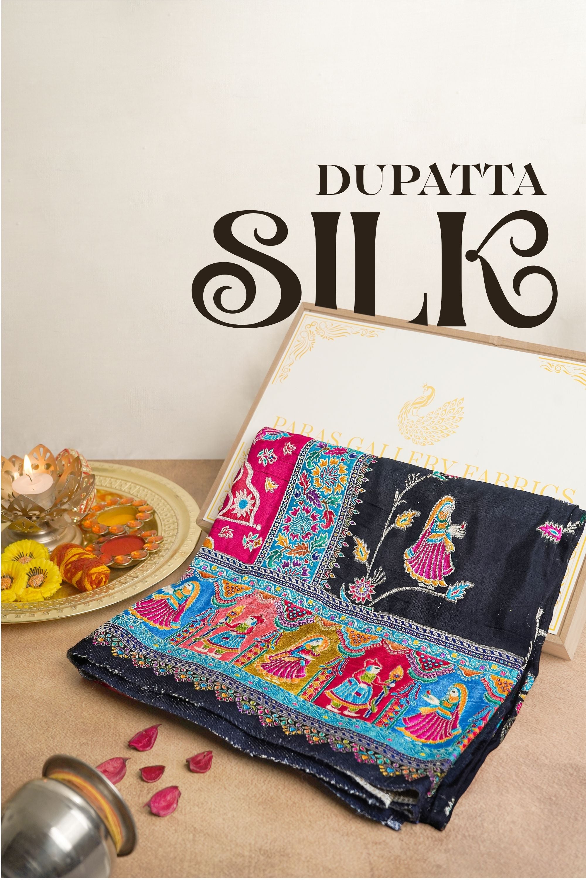 Black Upada Silk Dupatta With All Over Zari Work 23612