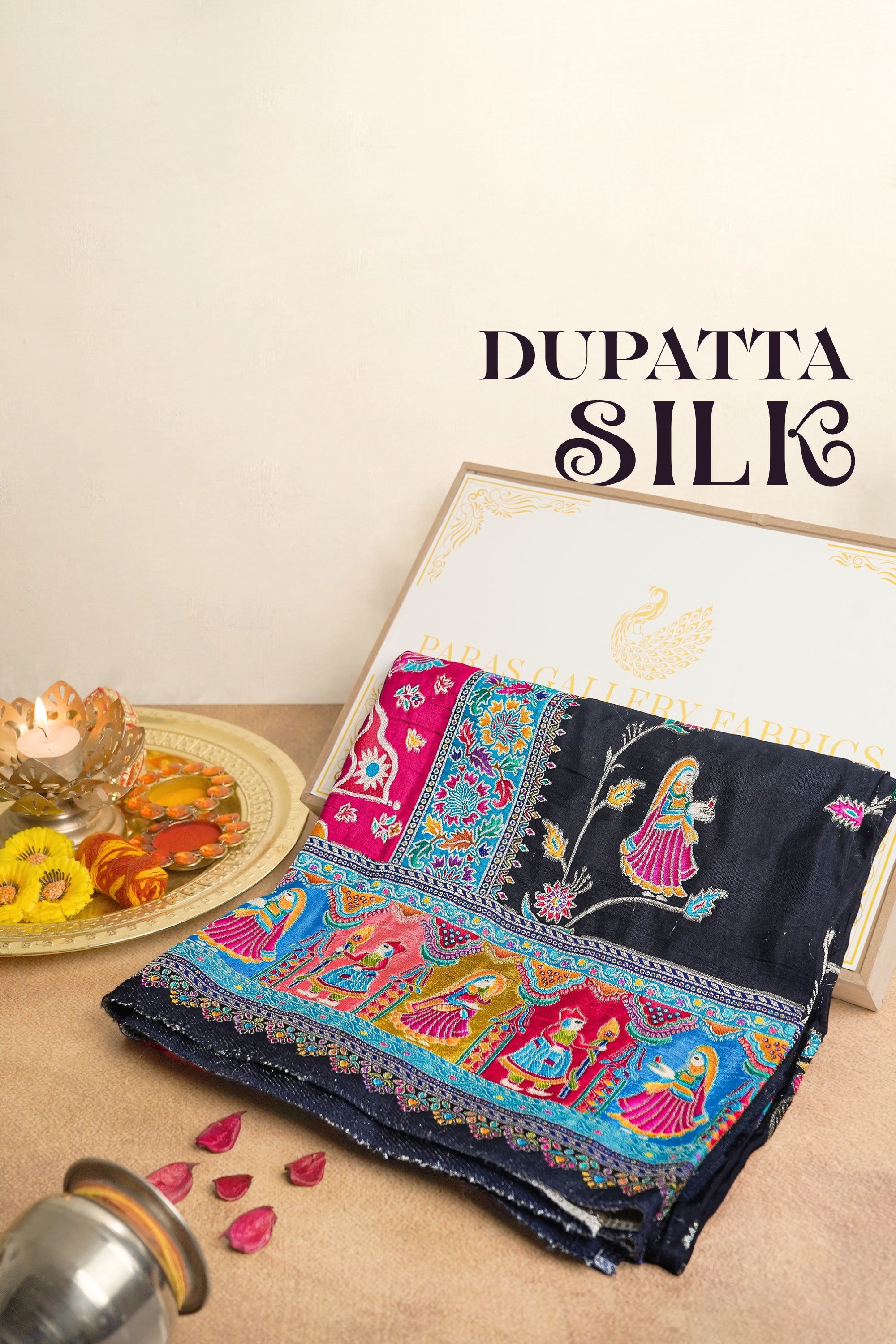 Black Upada Silk Dupatta With All Over Zari Work 23612