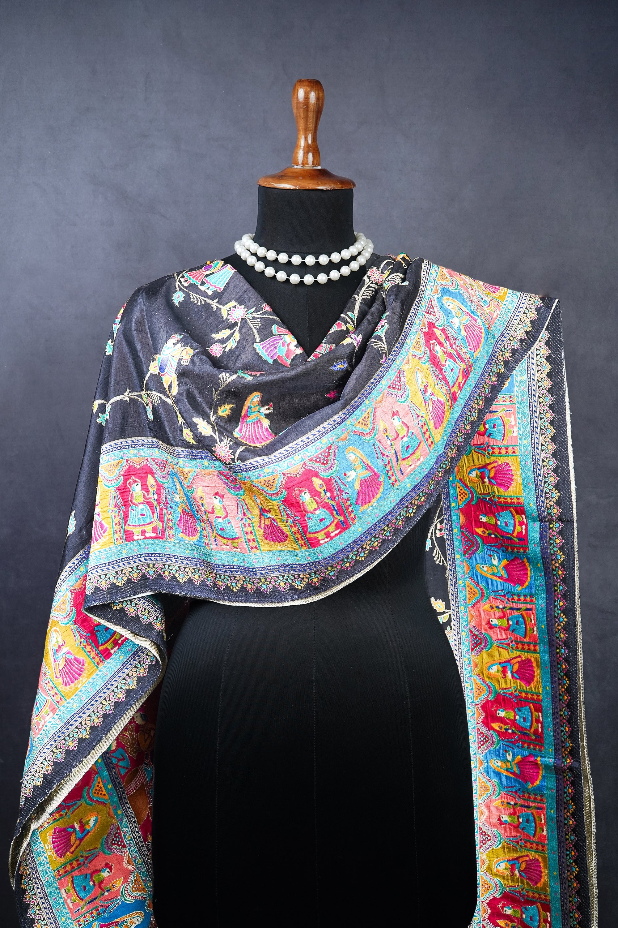 Black Upada Silk Dupatta With All Over Zari Work 23612