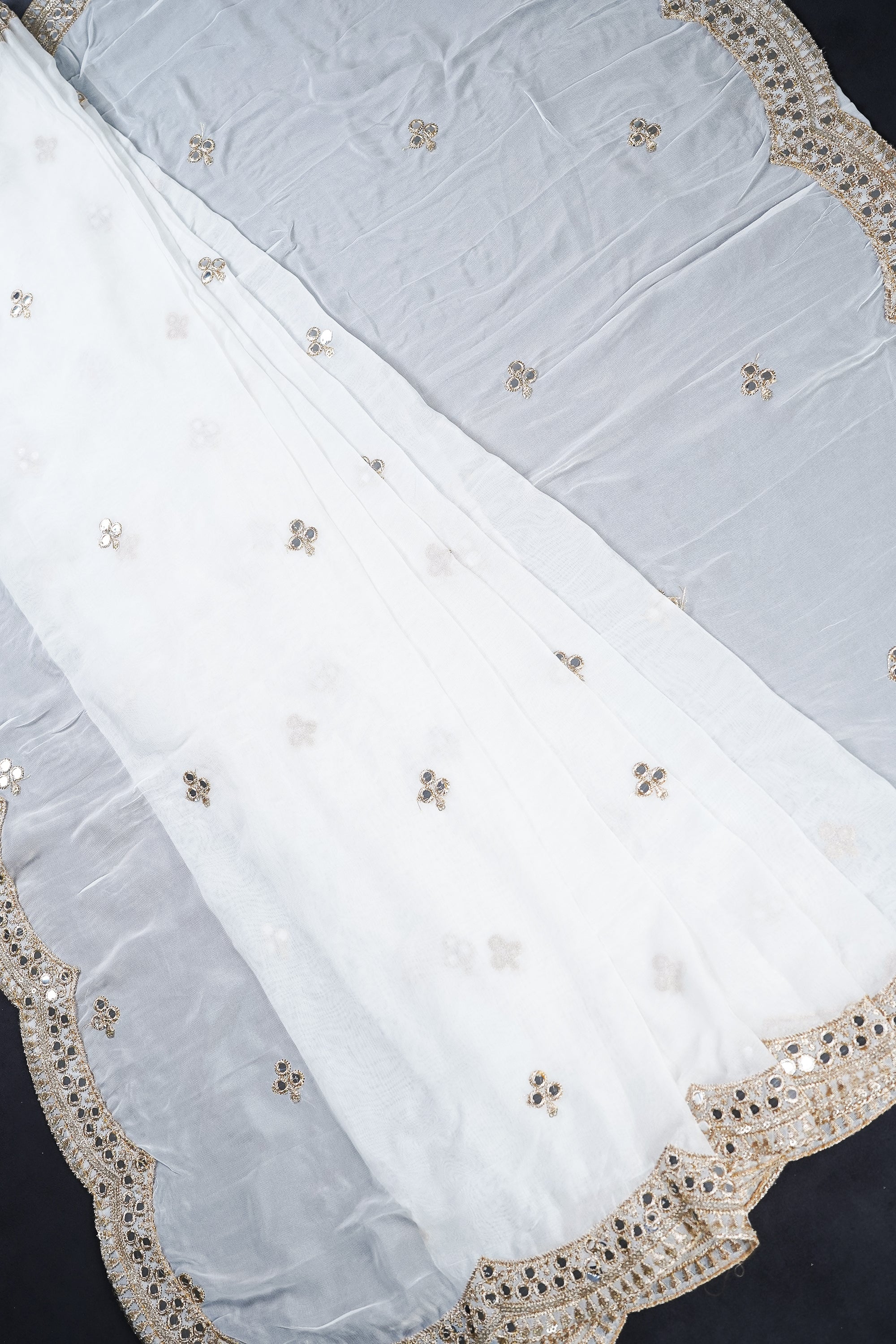White Dyeable Organza Dupatta With All Over Sequins And Zari Work 23615