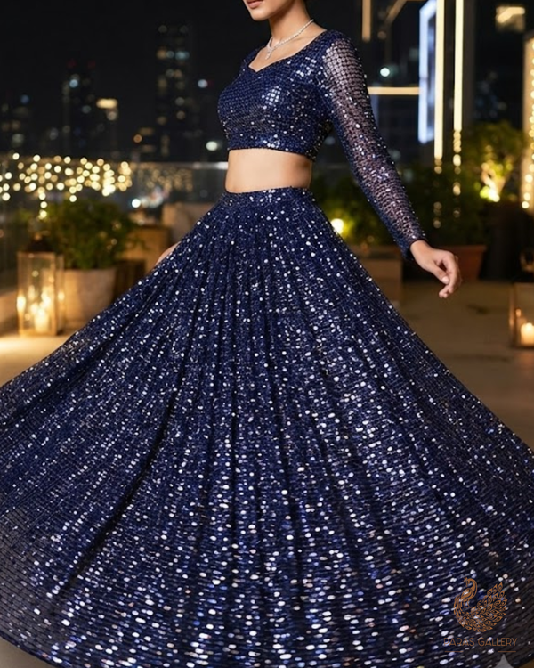 Navy Blue Exclusive Fabric With All Over Sequins Work 23621