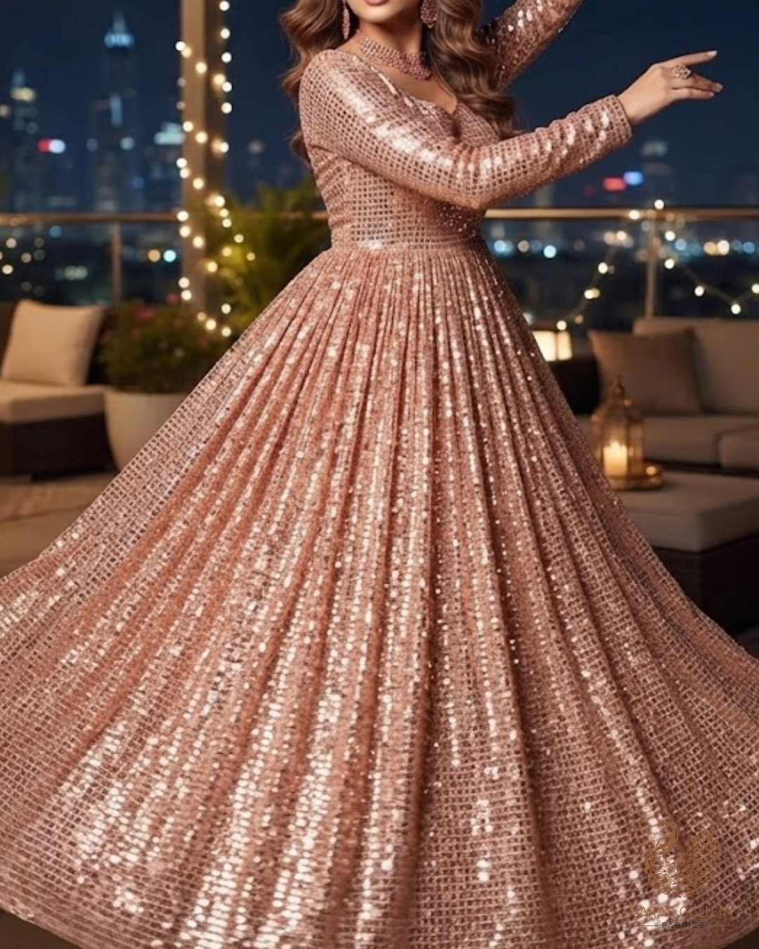 Mouni Roy Inspired Edition | Rose Gold Exclusive Unstitched Fabric 23622