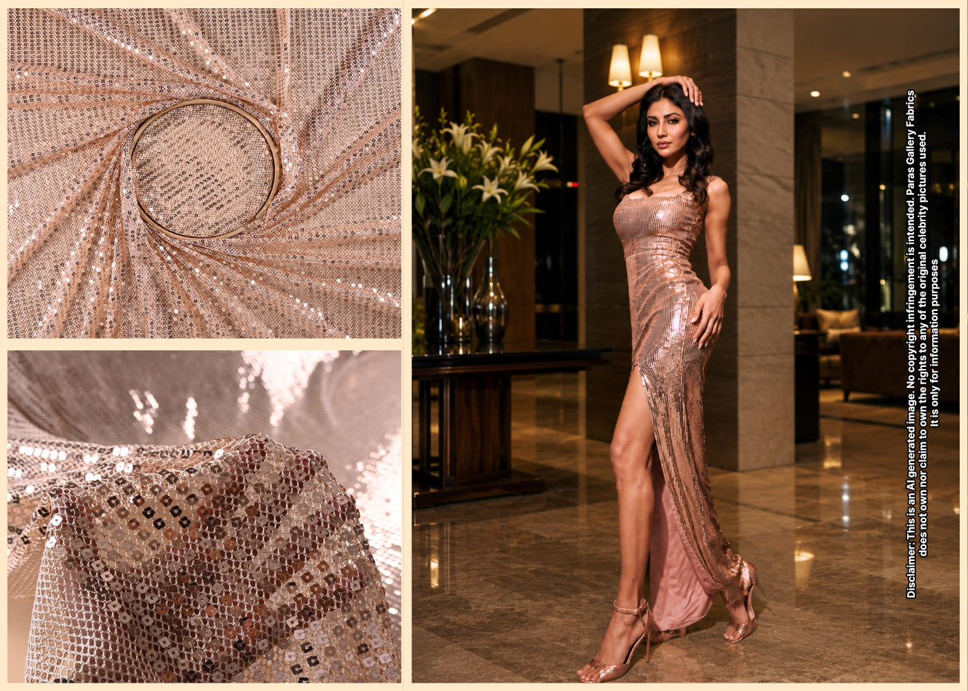 Mouni Roy Inspired Edition | Rose Gold Exclusive Unstitched Fabric 23622