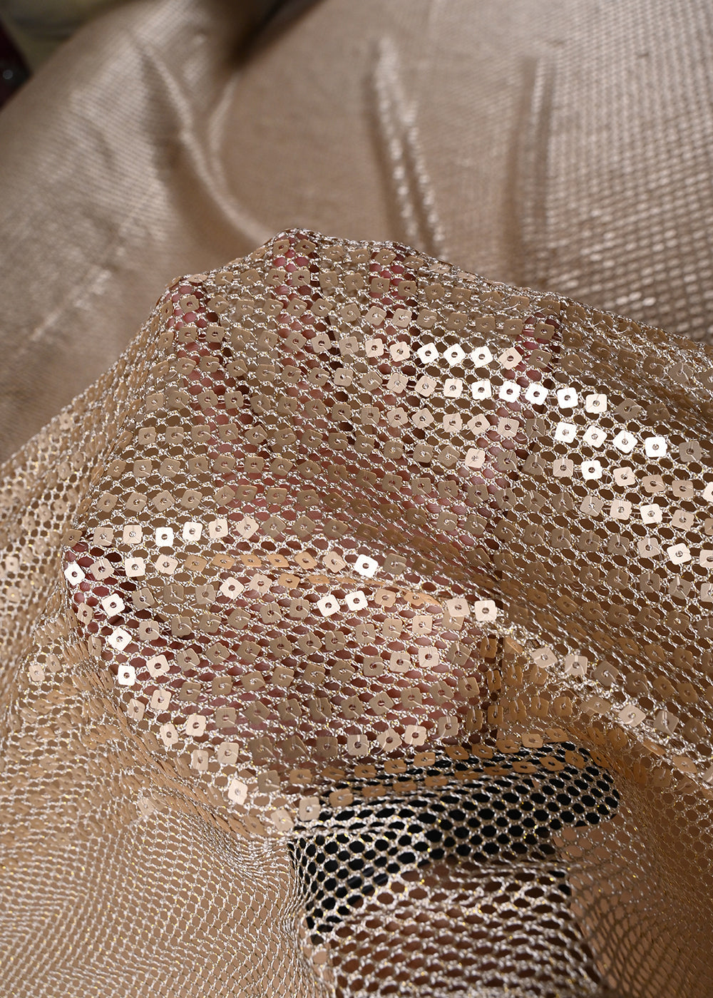 Light Gold Exclusive Fabric With All Over Sequins Work 23623