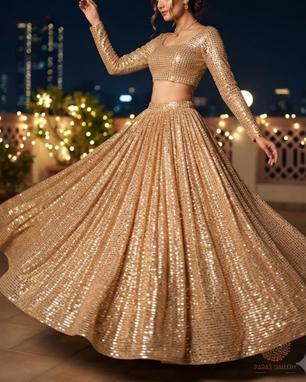 Light Gold Exclusive Fabric With All Over Sequins Work 23623