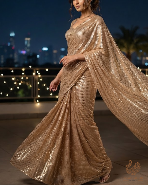 Light Gold Exclusive Fabric With All Over Sequins Work 23623