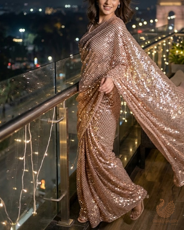 Rose Gold Exclusive Fabric With All Over Sequins Work 23625