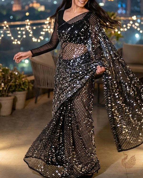 Black Exclusive Fabric With All Over Sequins Work 23628