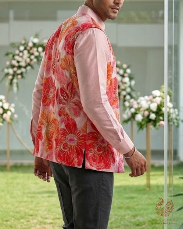 Pink Crepe Fabric With All Over Sequins, Katdana And Zari Work 23652