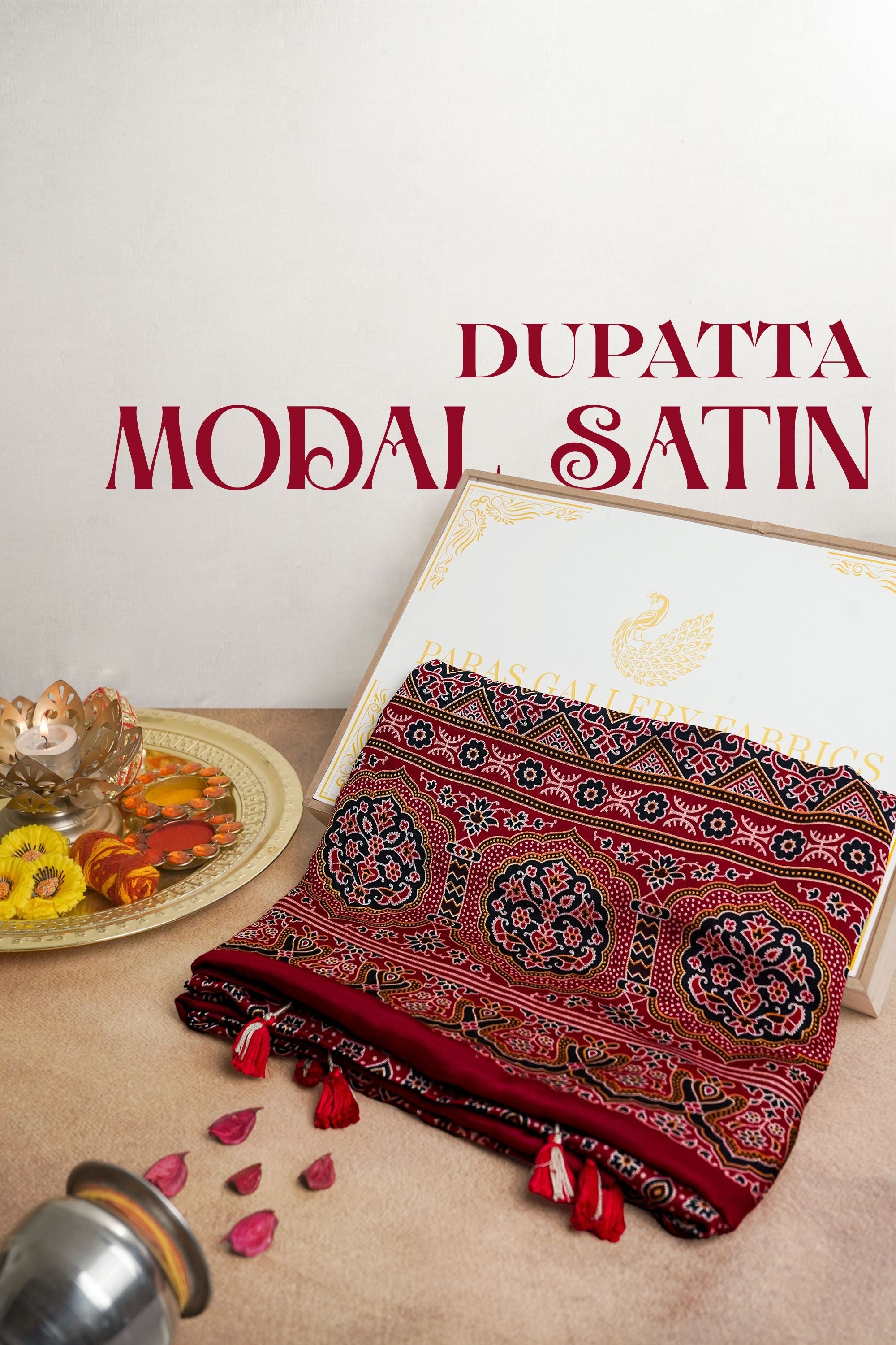 Maroon Modal Satin Dupatta With All Over Ajrakh Print 23657