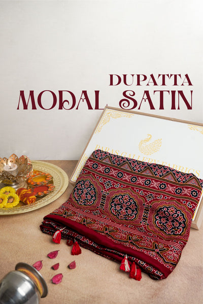 Maroon Modal Satin Dupatta With All Over Ajrakh Print 23657