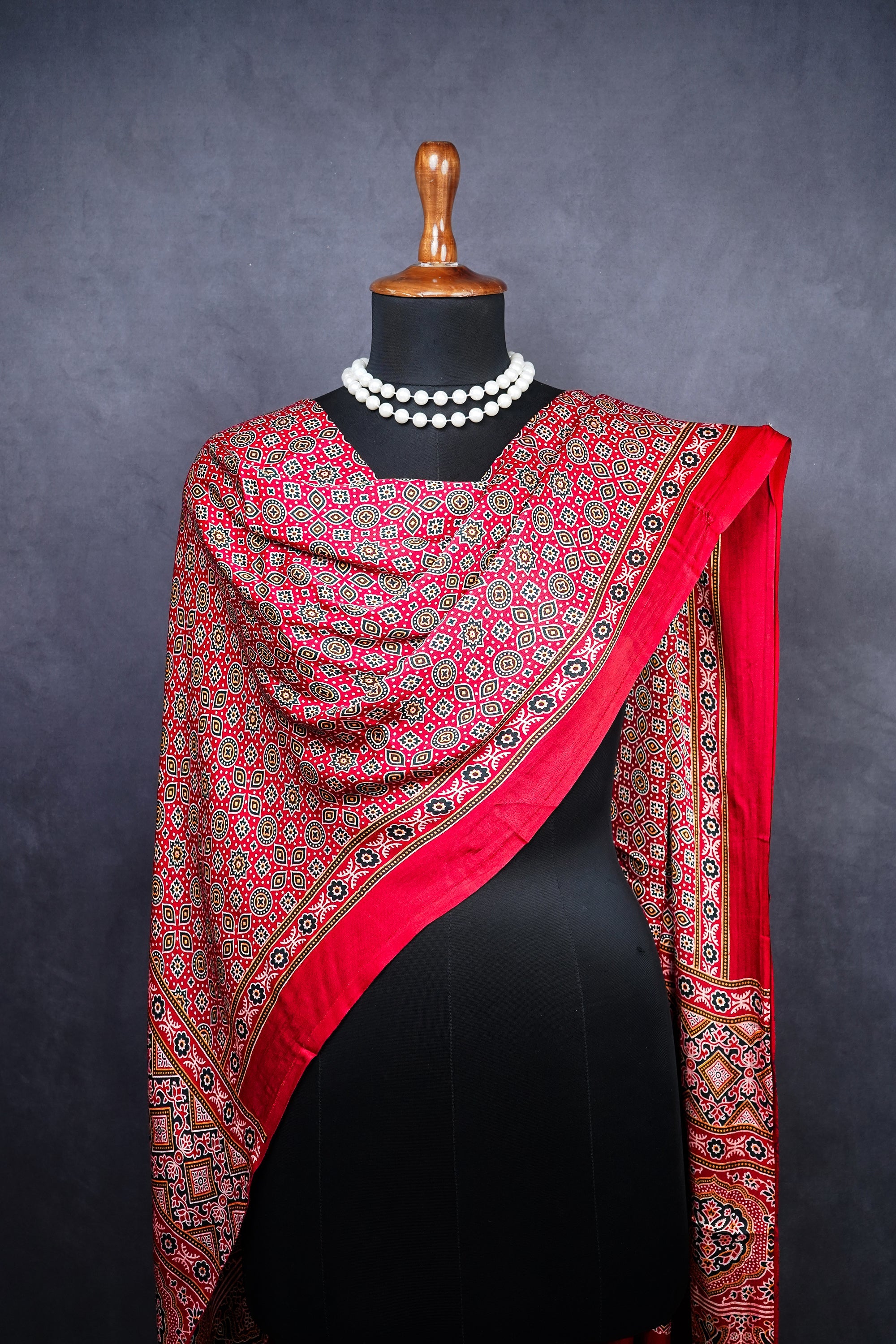 Maroon Modal Satin Dupatta With All Over Ajrakh Print 23657