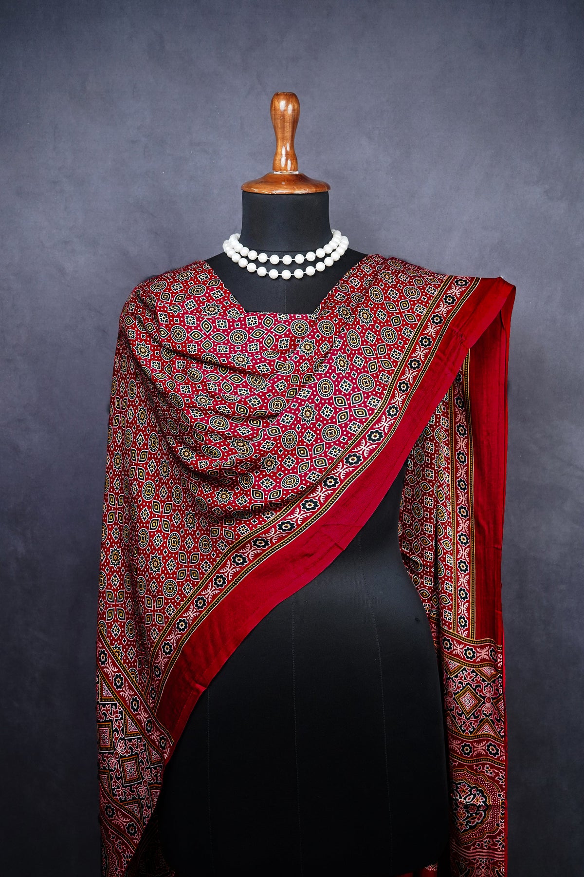 Maroon Modal Satin Dupatta With All Over Ajrakh Print 23657