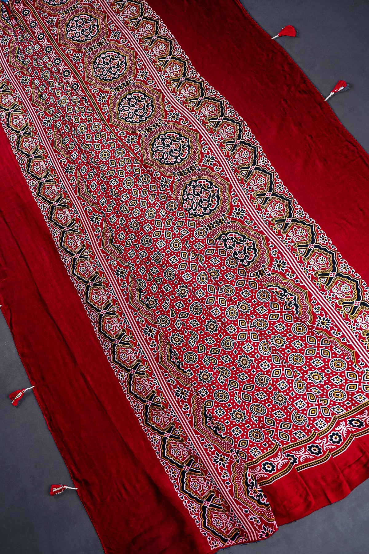 Maroon Modal Satin Dupatta With All Over Ajrakh Print 23657