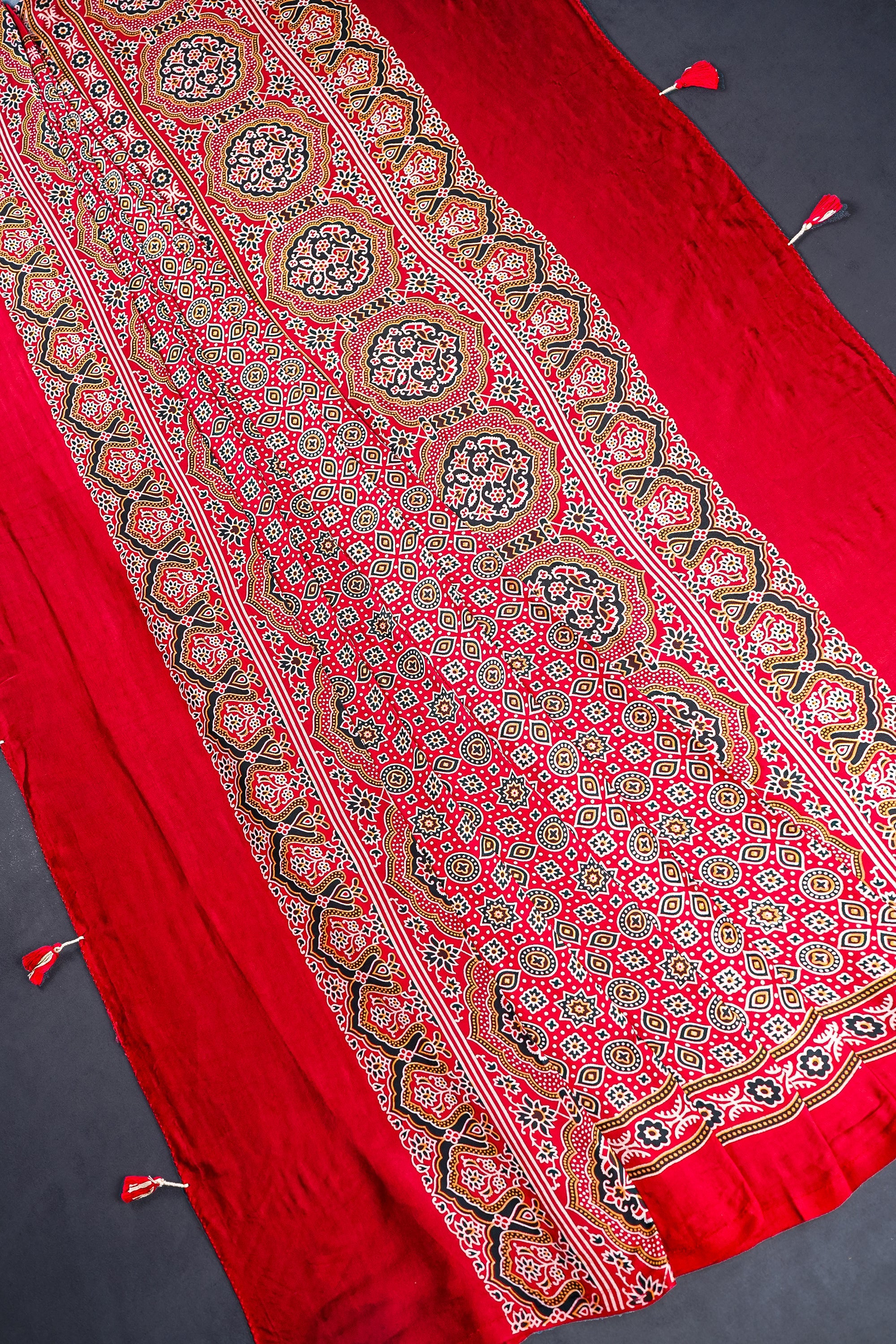Maroon Modal Satin Dupatta With All Over Ajrakh Print 23657