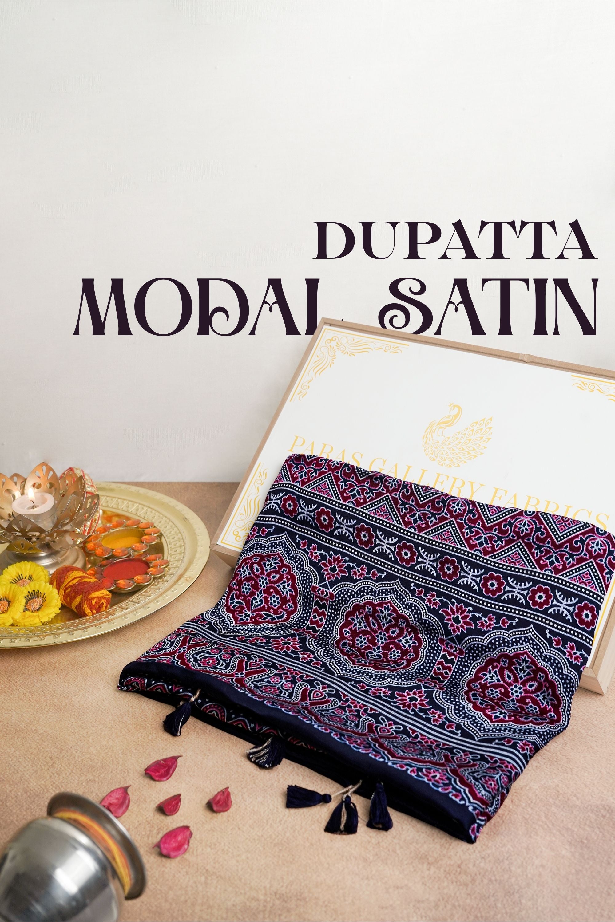 Navy Blue Modal Satin Dupatta With All Over Ajrakh Print 23658