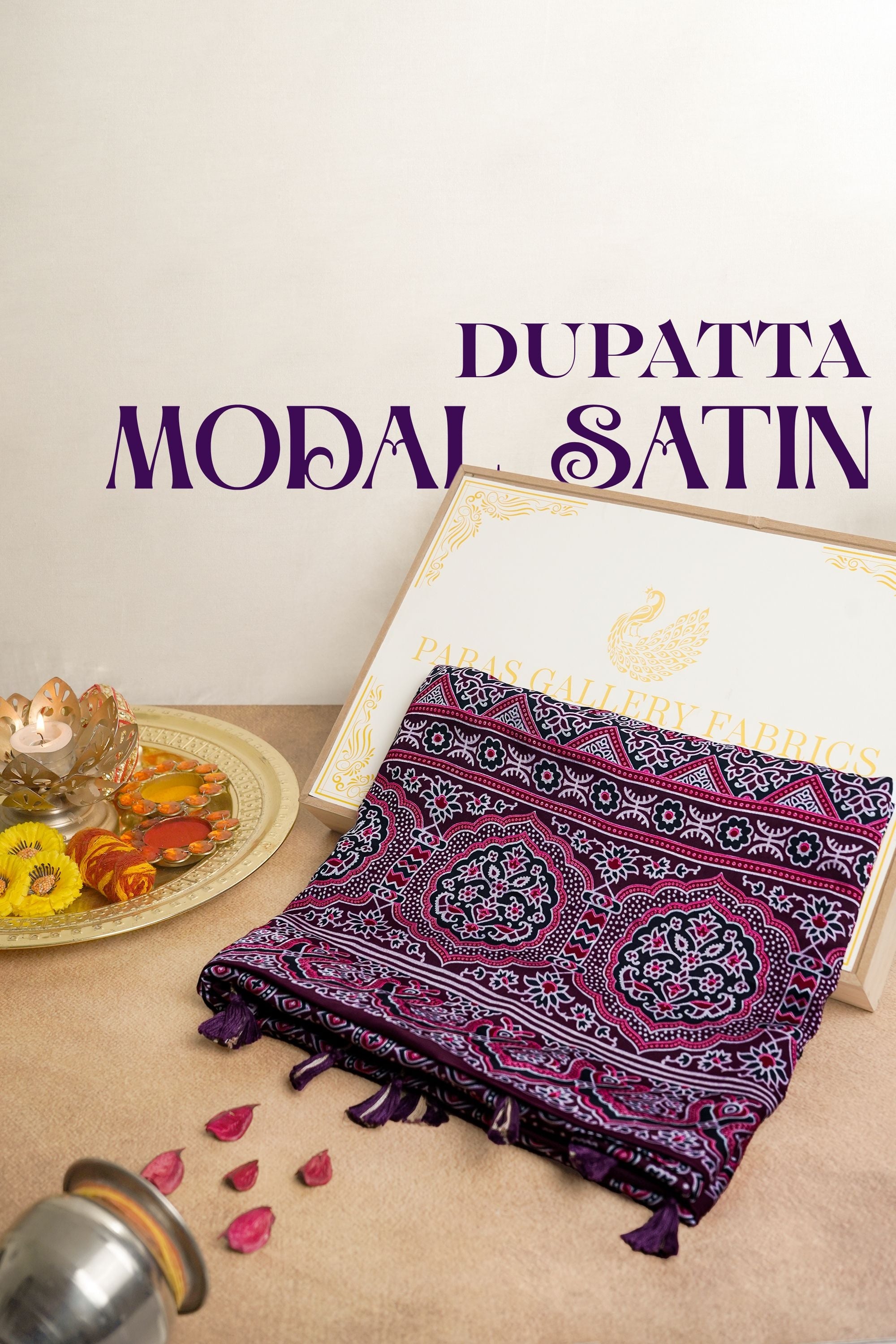 Purple Modal Satin Dupatta With All Over Ajrakh Print 23660